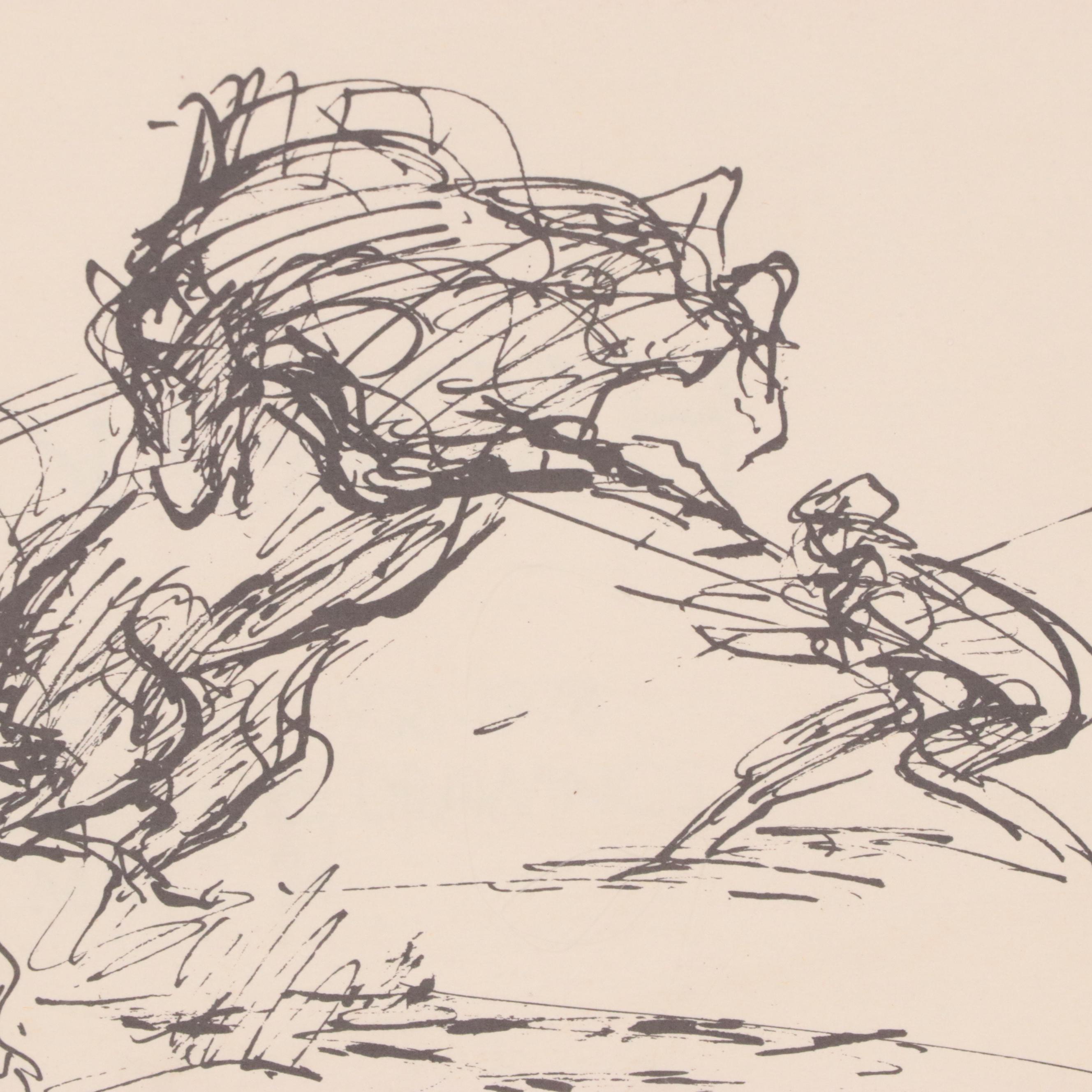 John Grath Lithograph of Cowboy Genre Scene, Circa 1970