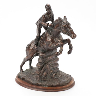 Dezine Bronzed Resin Horse Figurine on Wooden Base