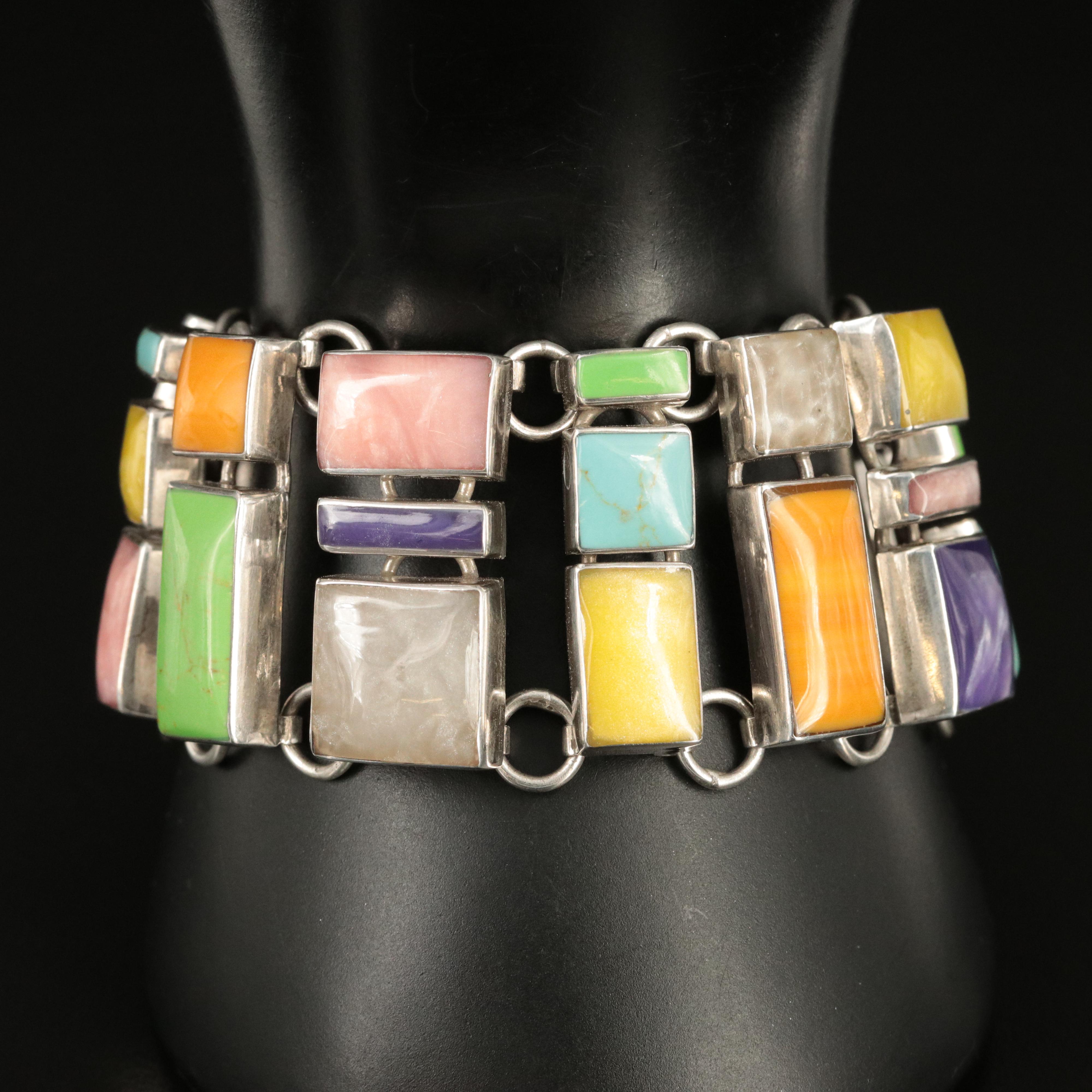 Sterling Faux Turquoise and Enamel Bracelet