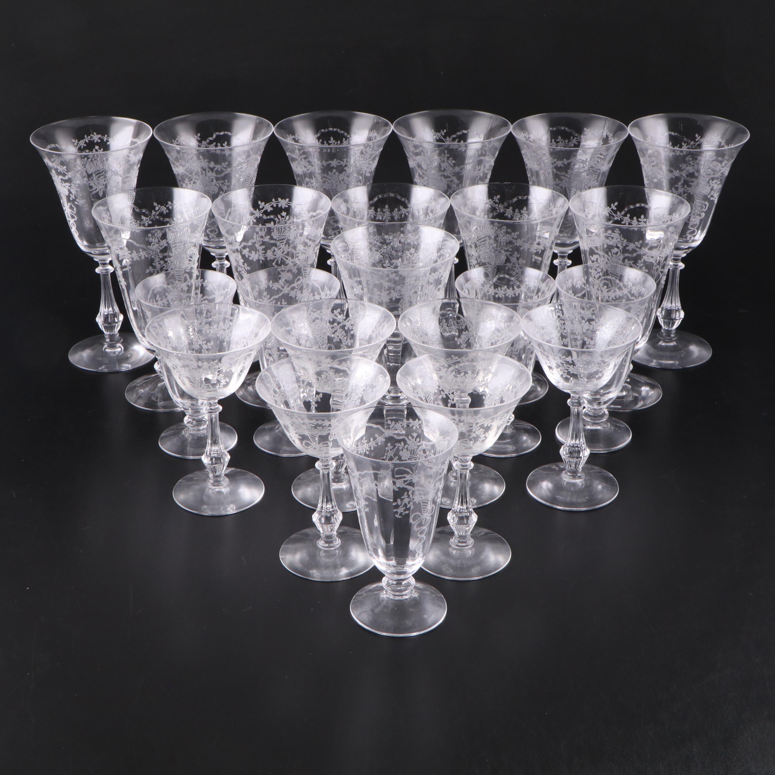 Fostoria "Corsage" Etched Glass Stemware, 1935-1959