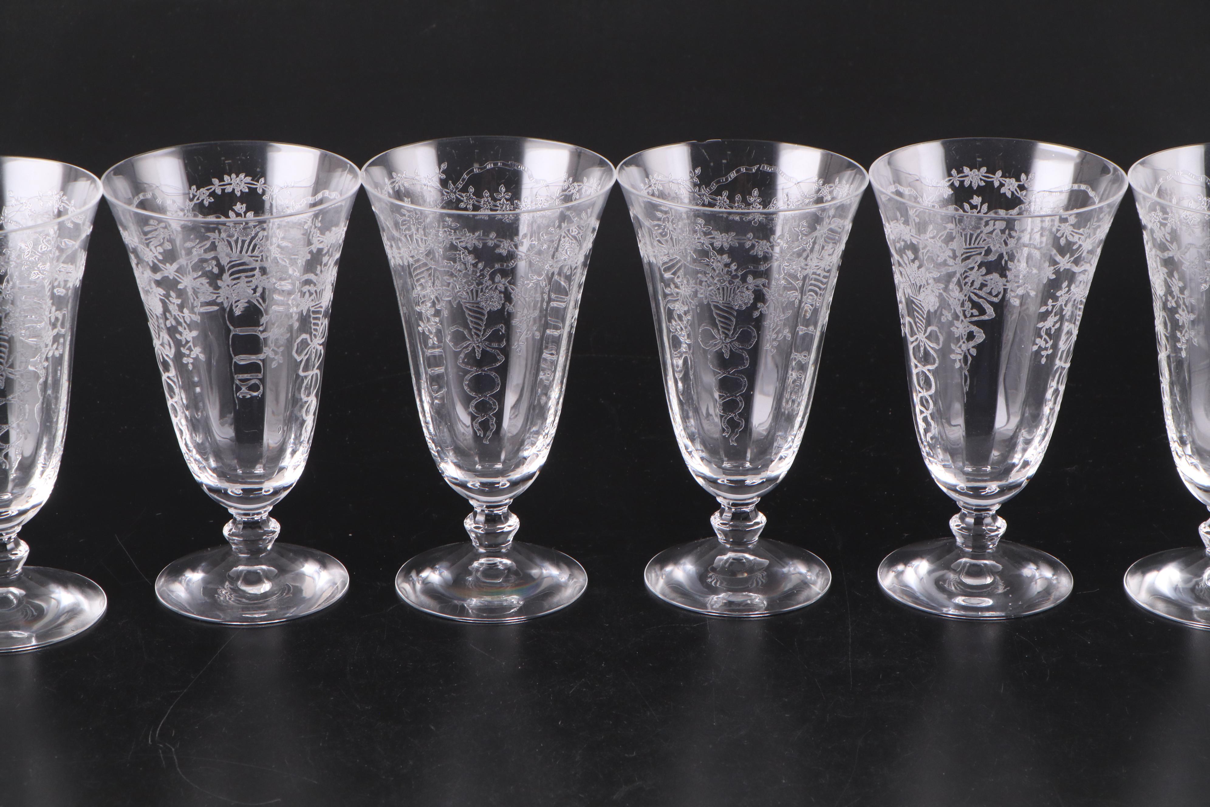 Fostoria "Corsage" Etched Glass Stemware, 1935-1959