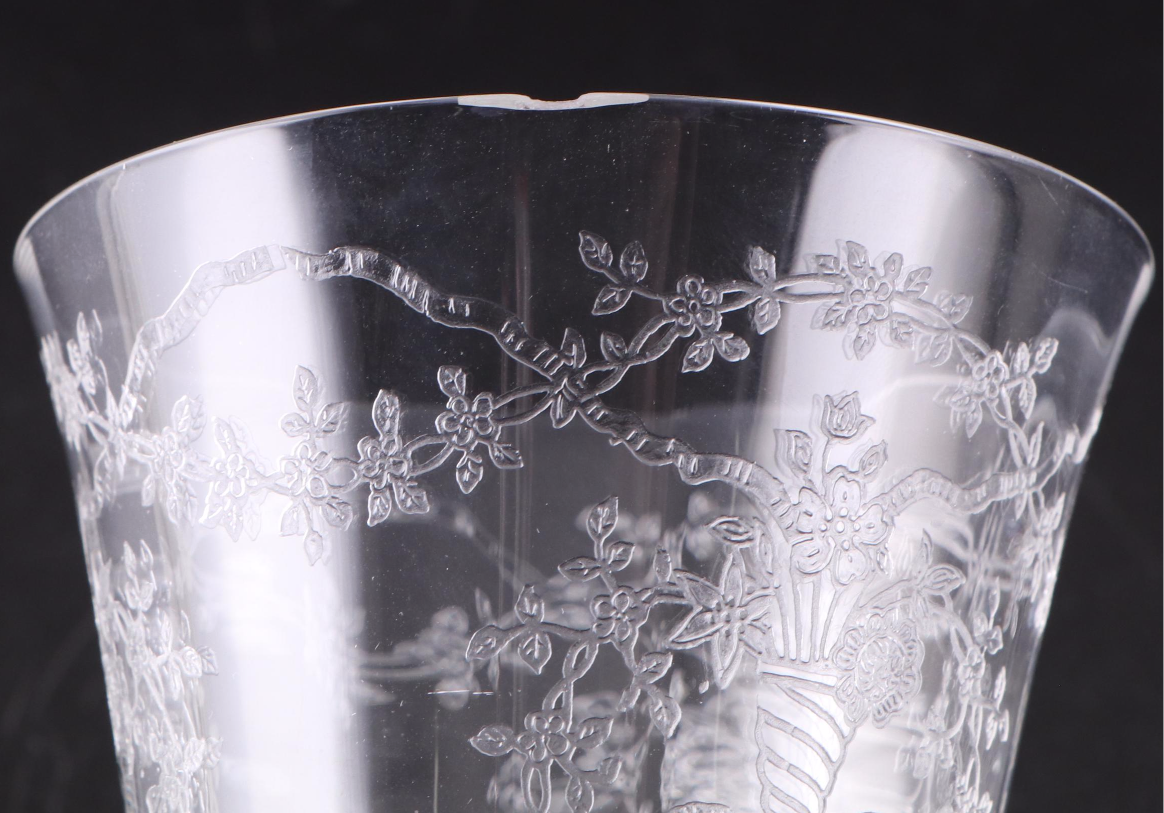 Fostoria "Corsage" Etched Glass Stemware, 1935-1959