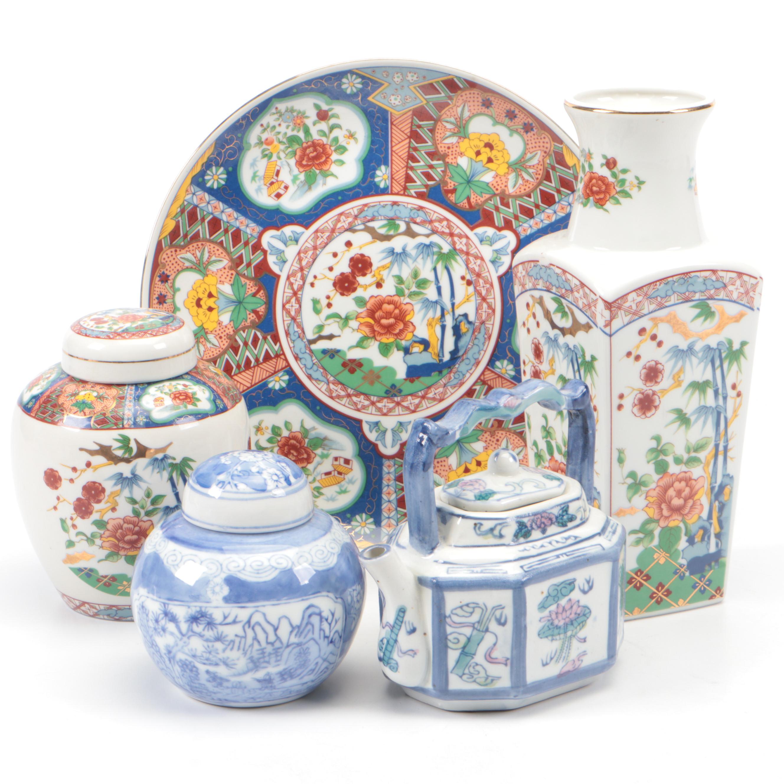 Japanese Ucagco Porcelain Ginger Jar, Vase, and Plate with More Asian Porcelain