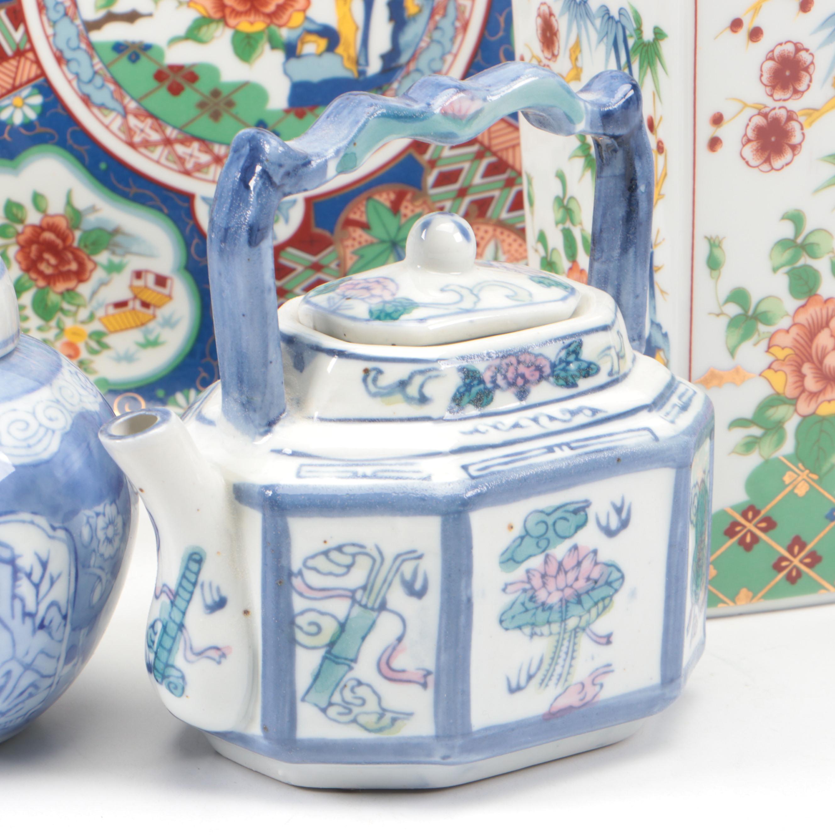 Japanese Ucagco Porcelain Ginger Jar, Vase, and Plate with More Asian Porcelain