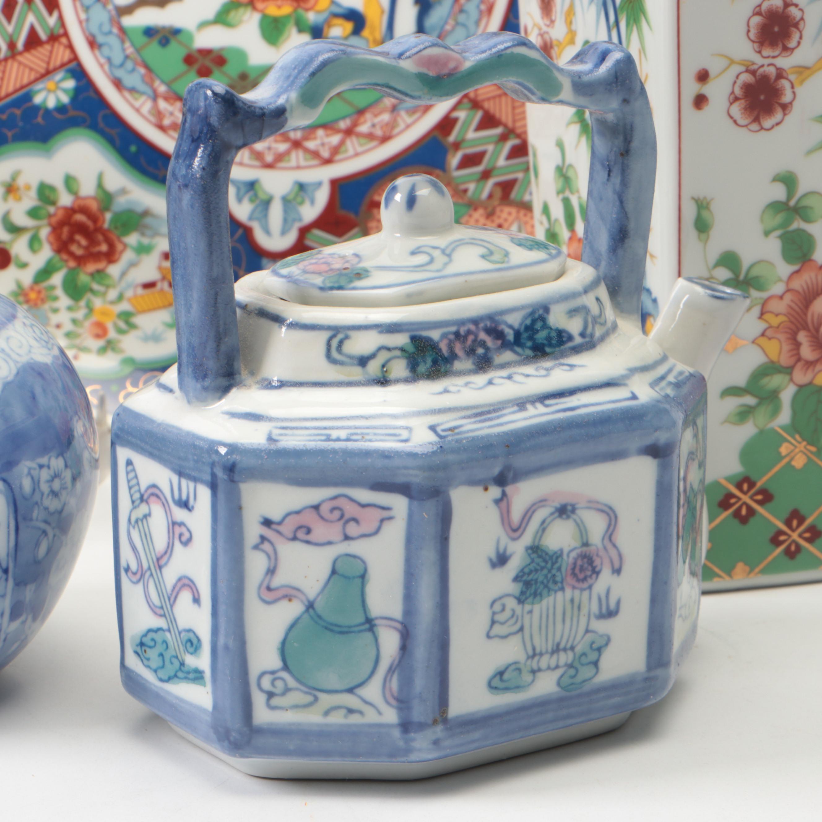 Japanese Ucagco Porcelain Ginger Jar, Vase, and Plate with More Asian Porcelain