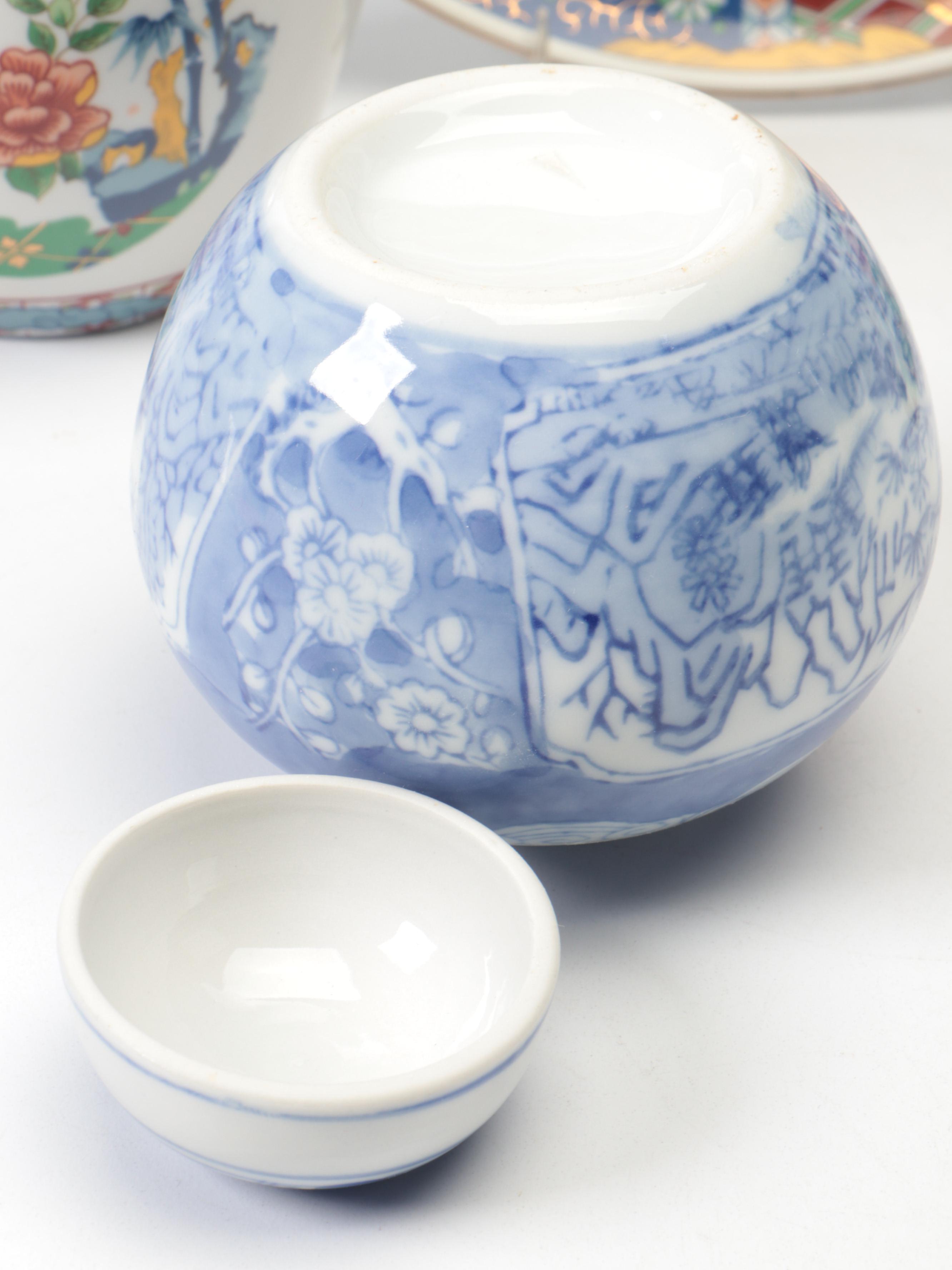 Japanese Ucagco Porcelain Ginger Jar, Vase, and Plate with More Asian Porcelain