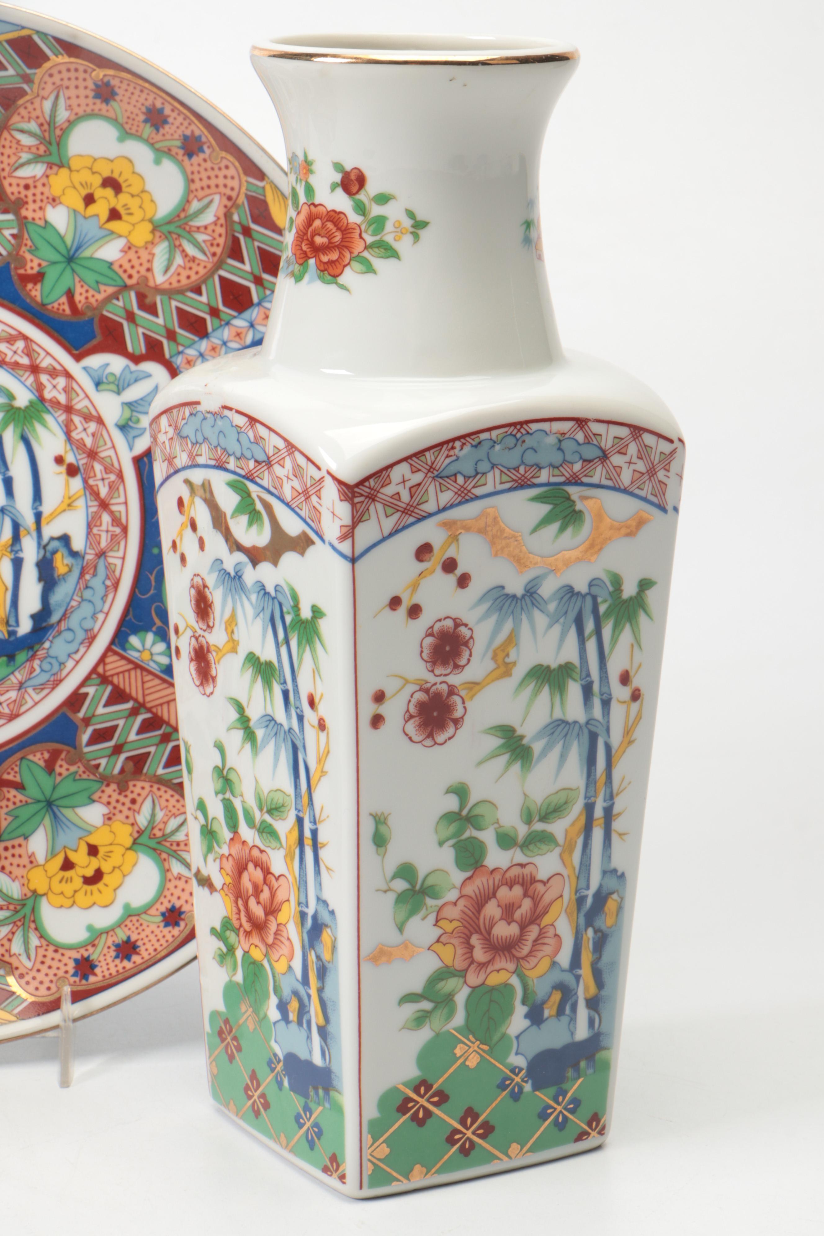 Japanese Ucagco Porcelain Ginger Jar, Vase, and Plate with More Asian Porcelain