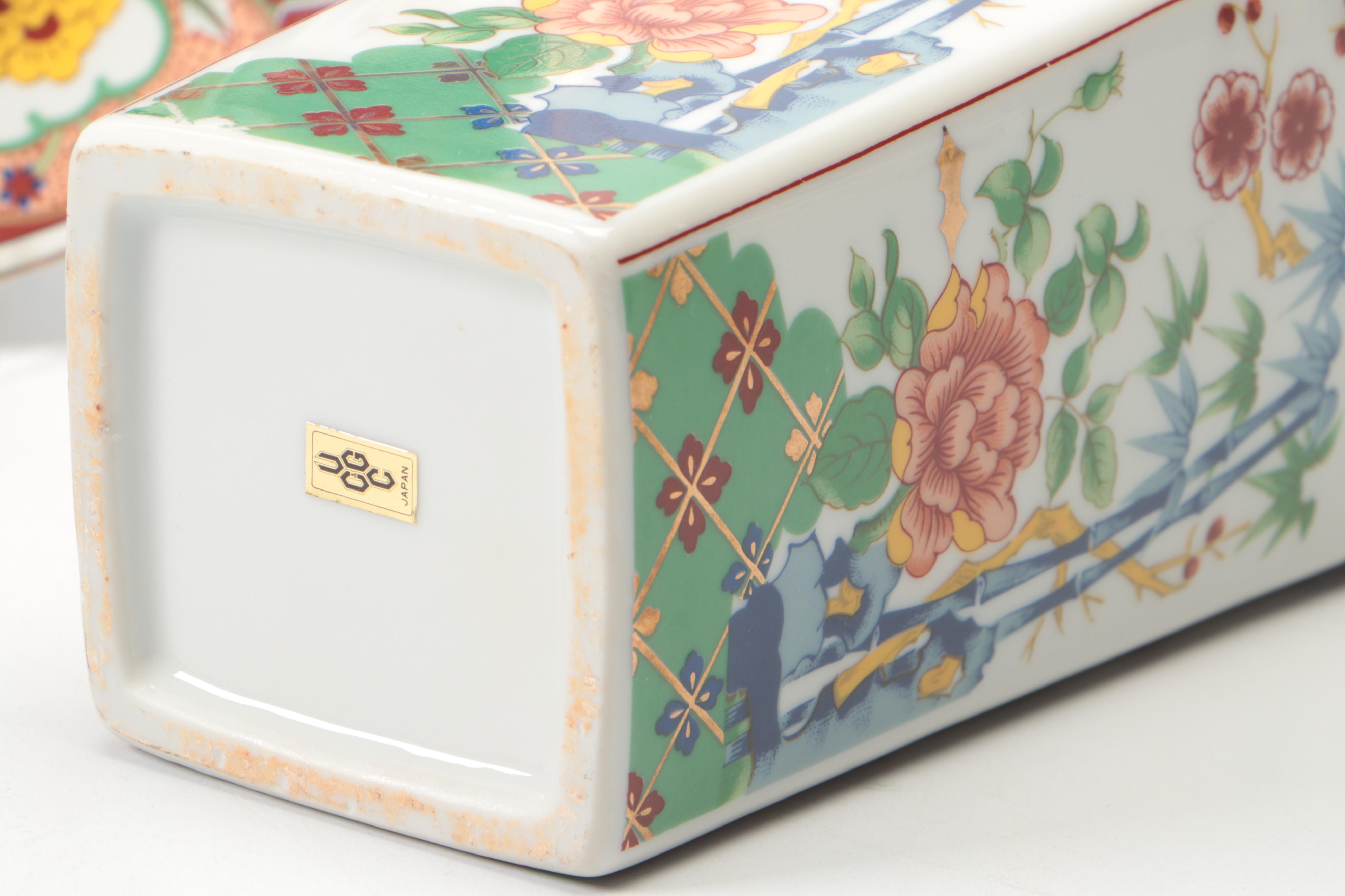 Japanese Ucagco Porcelain Ginger Jar, Vase, and Plate with More Asian Porcelain