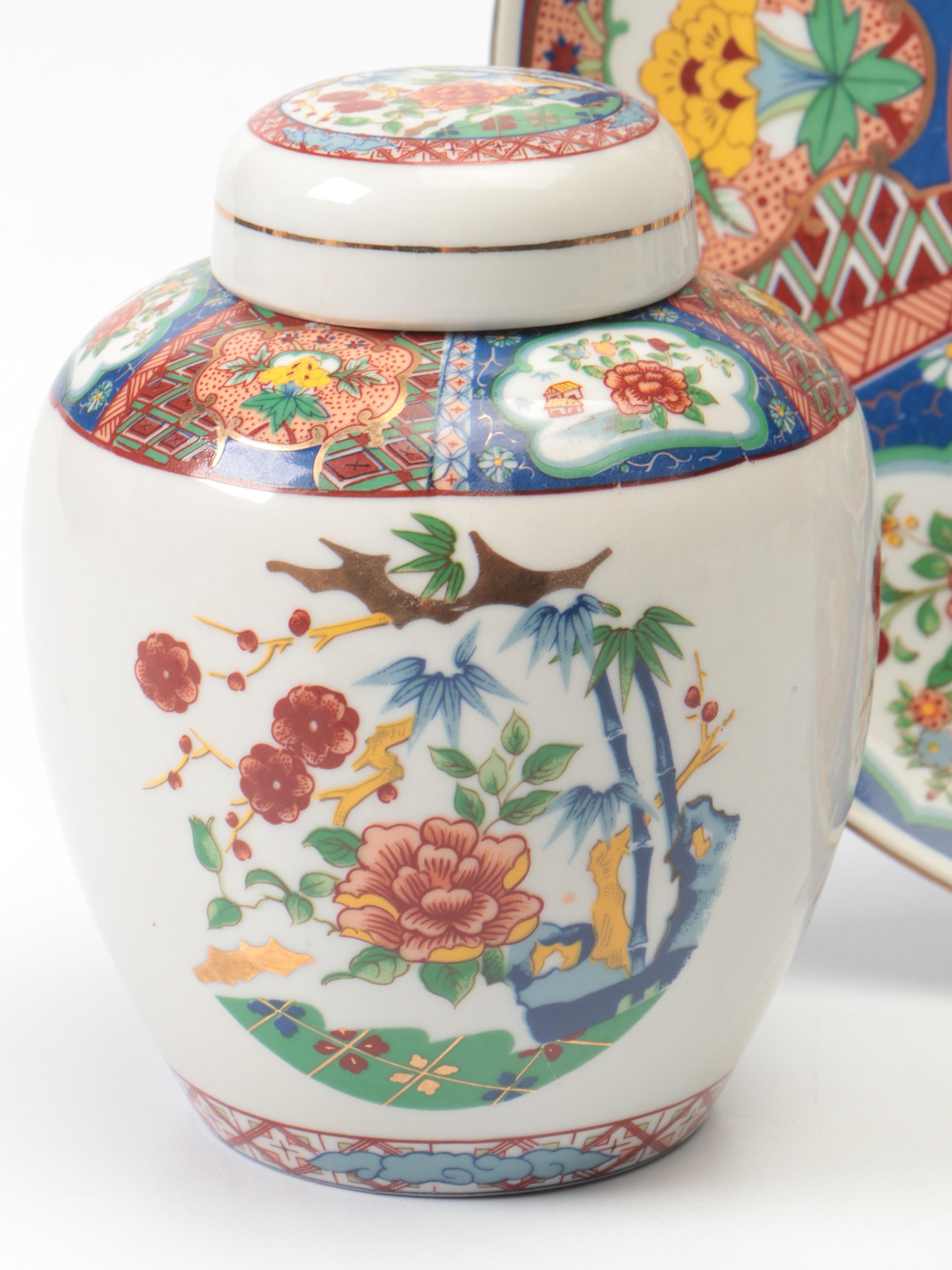 Japanese Ucagco Porcelain Ginger Jar, Vase, and Plate with More Asian Porcelain