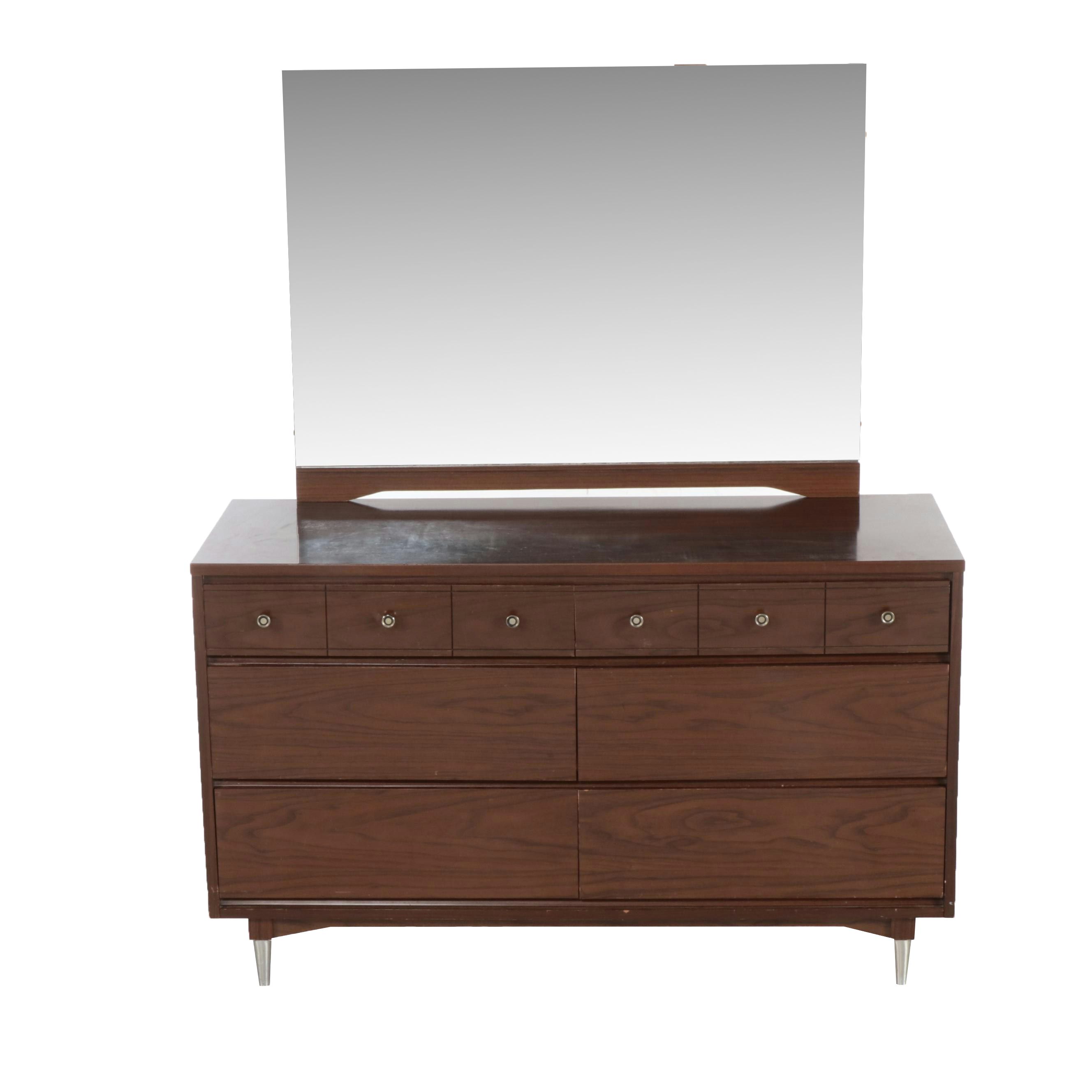 Kroehler Mid Century Modern Walnut-Finish Dresser with Mirror
