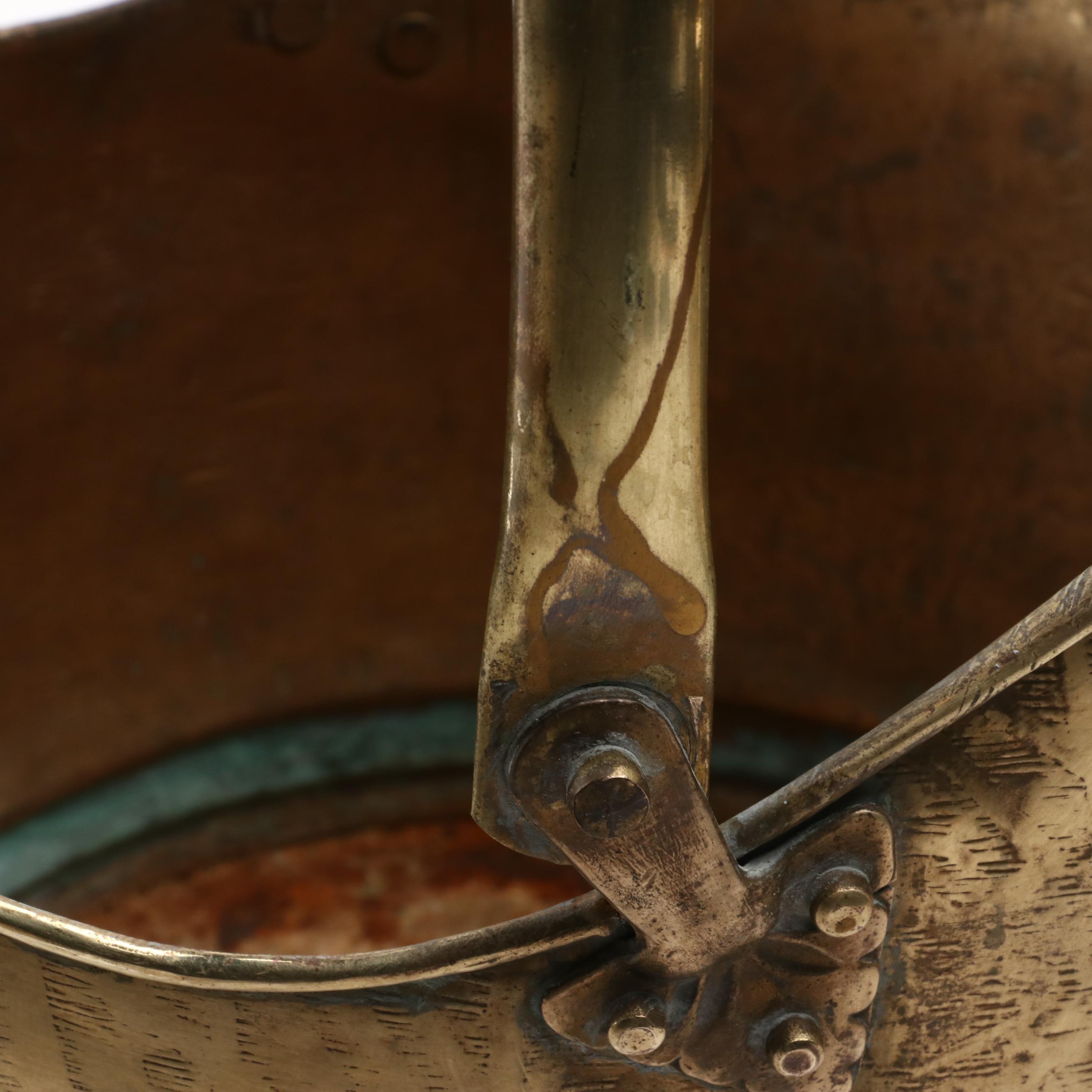 Victorian Hammered Brass Coal Bucket with Other Spittoon and Silver Metal Jug