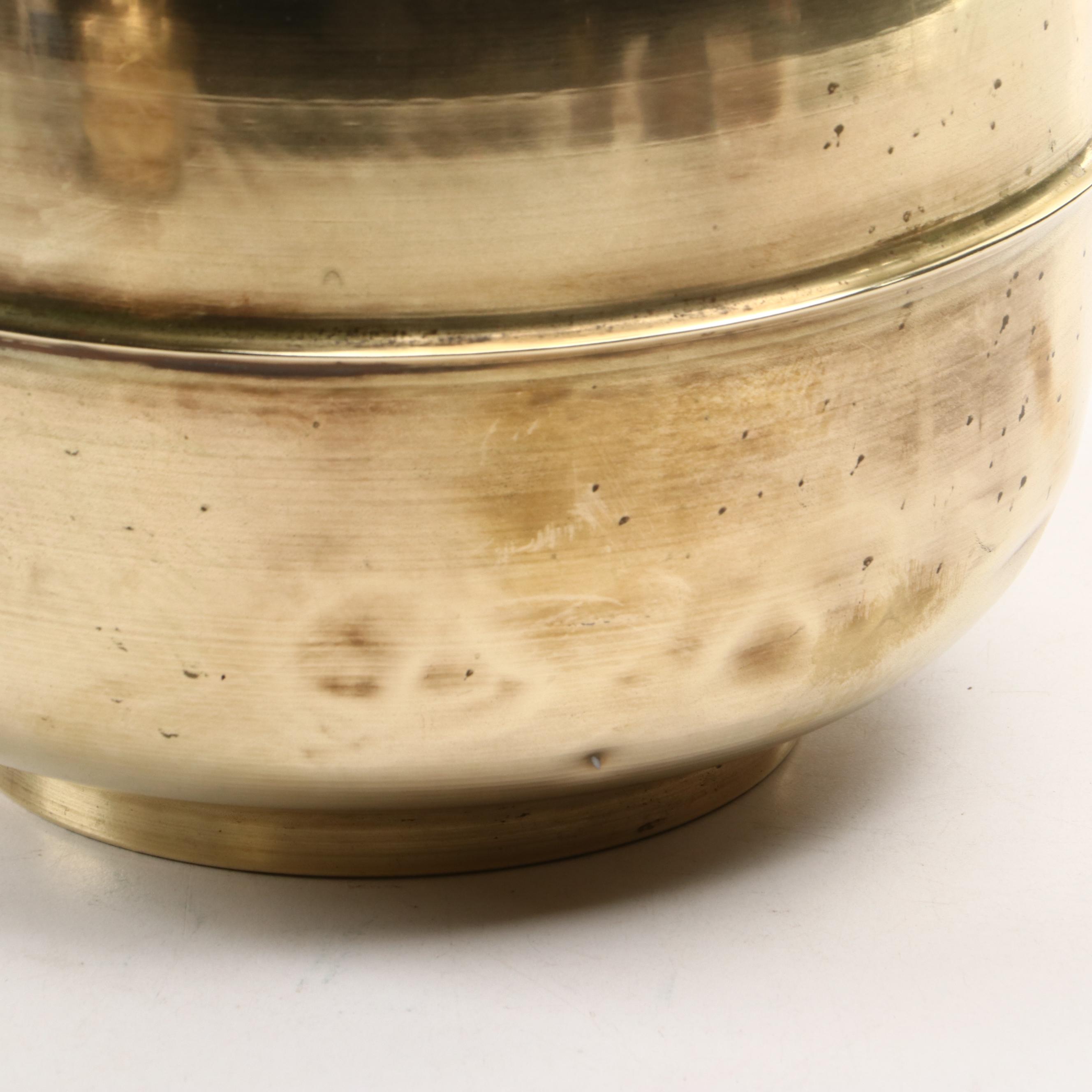 Victorian Hammered Brass Coal Bucket with Other Spittoon and Silver Metal Jug