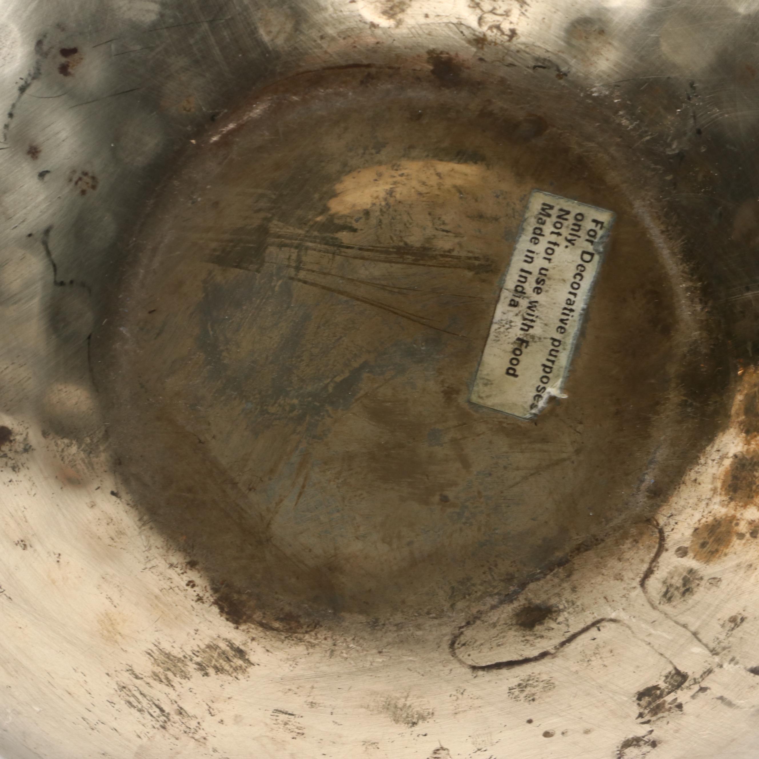 Victorian Hammered Brass Coal Bucket with Other Spittoon and Silver Metal Jug