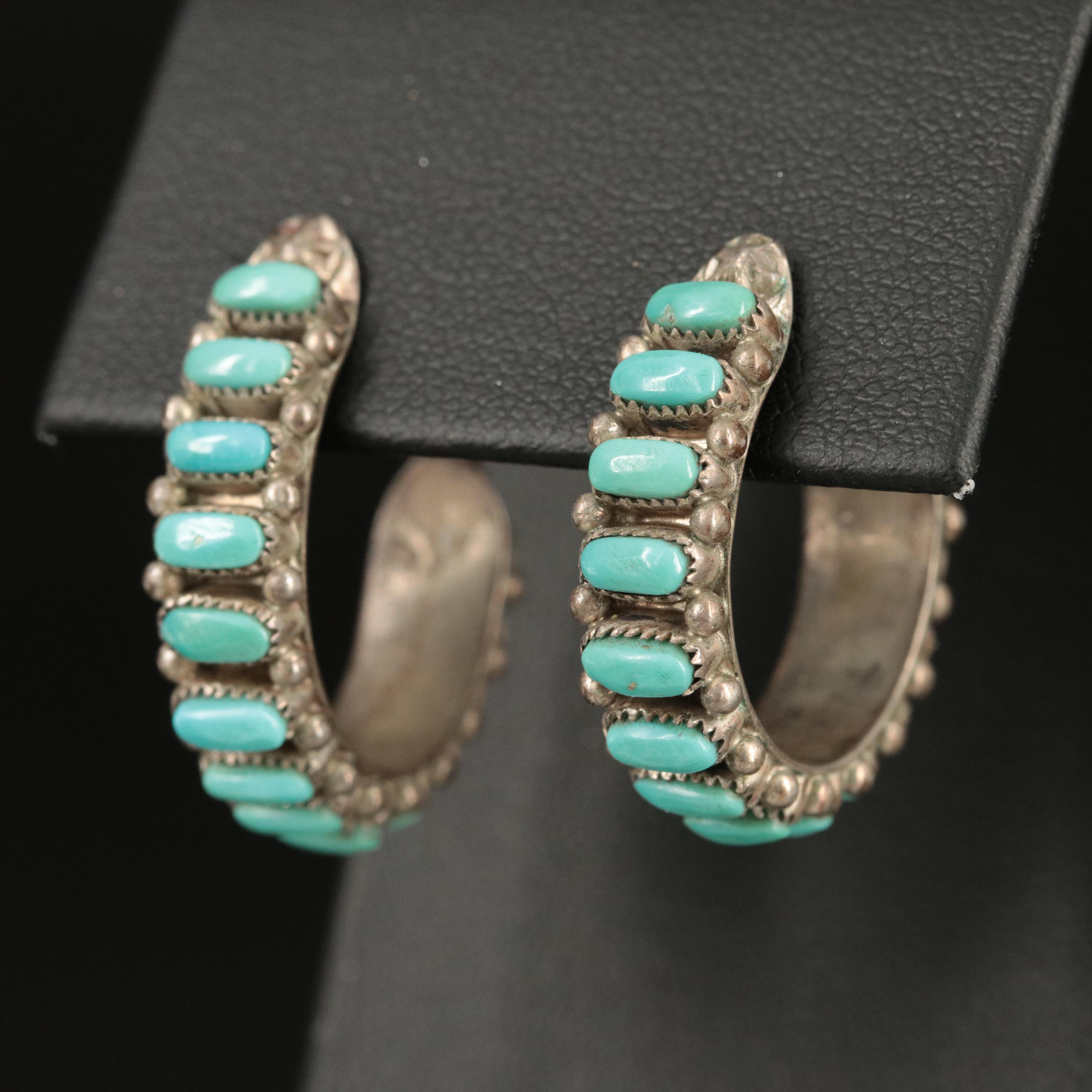 Sterling Turquoise Hoop Earrings