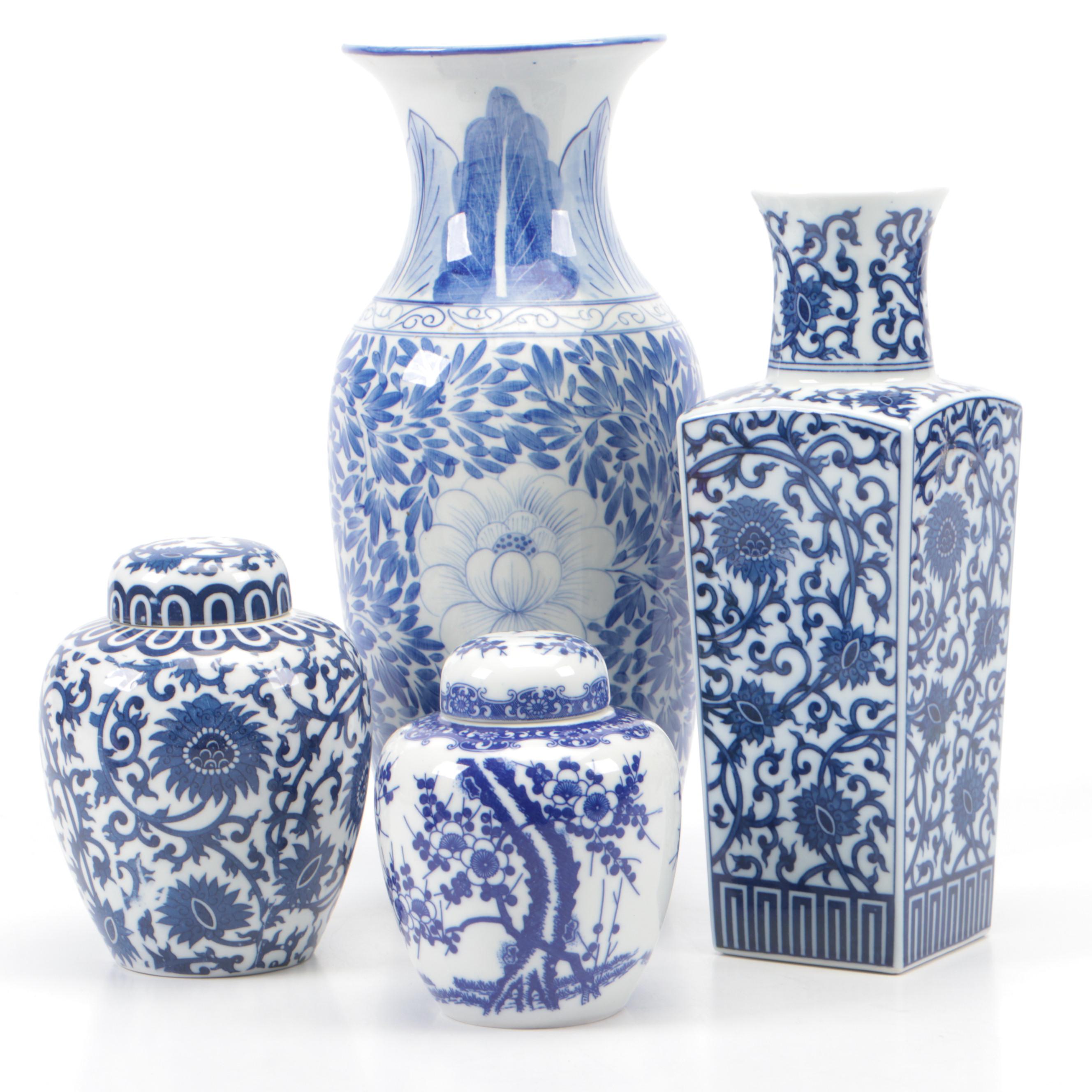 Japanese Blue and White Porcelain Ginger Jars and Vases, Late 20th/Early 21st C.