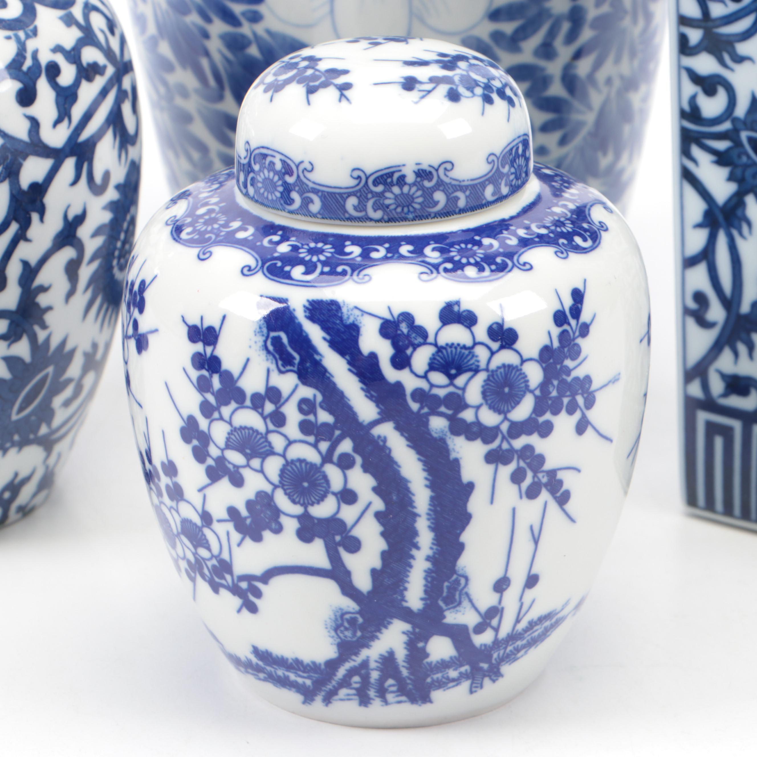 Japanese Blue and White Porcelain Ginger Jars and Vases, Late 20th/Early 21st C.