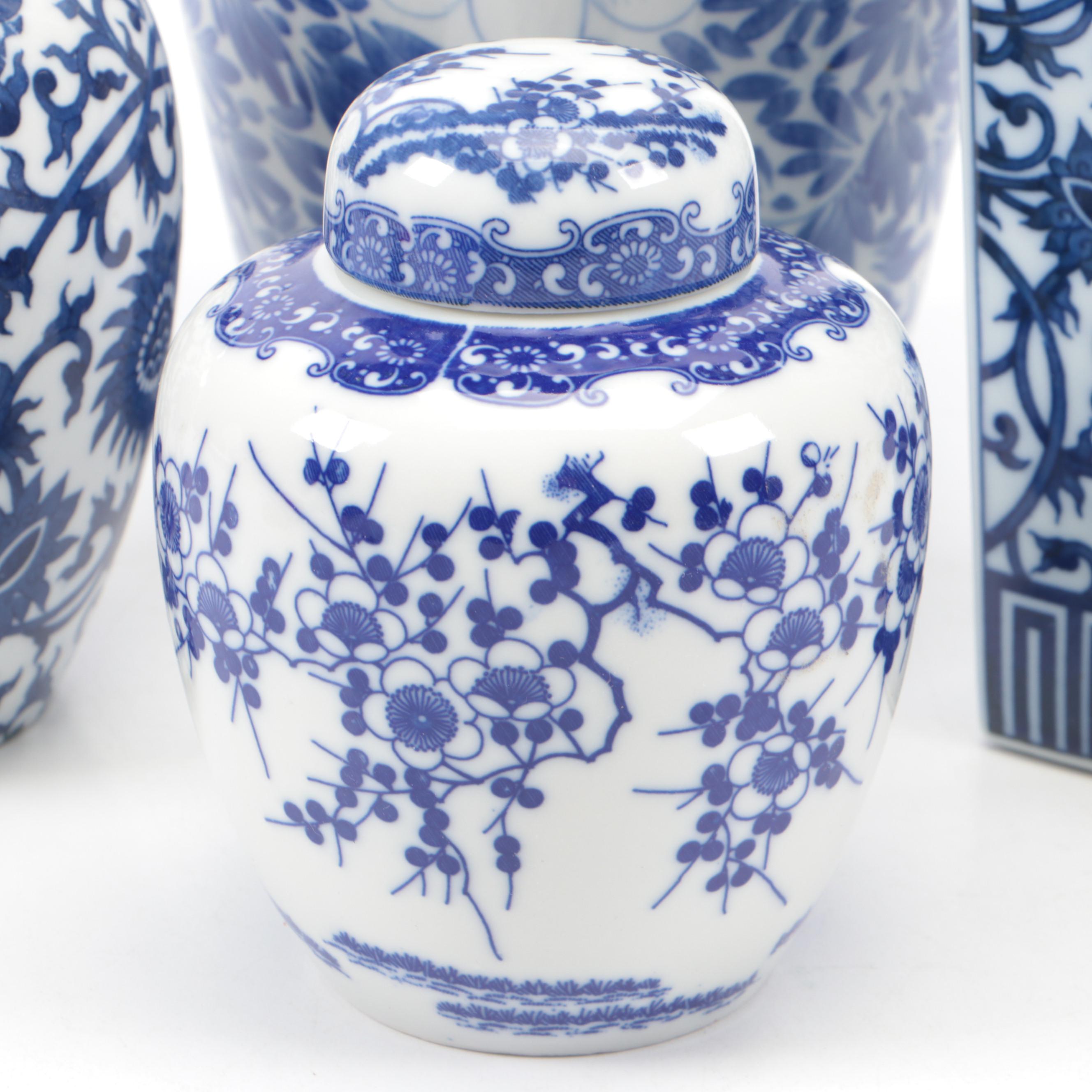 Japanese Blue and White Porcelain Ginger Jars and Vases, Late 20th/Early 21st C.
