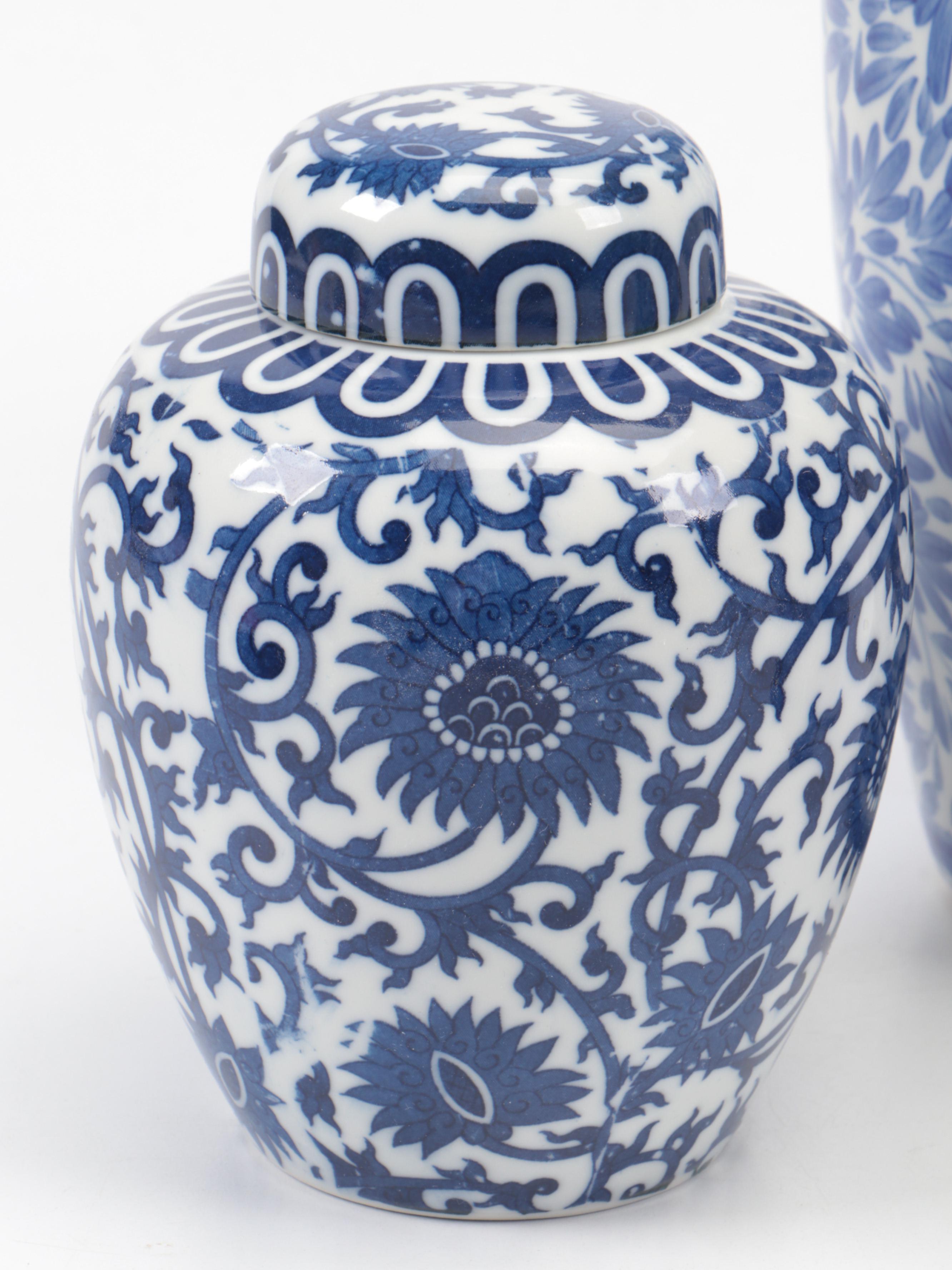 Japanese Blue and White Porcelain Ginger Jars and Vases, Late 20th/Early 21st C.