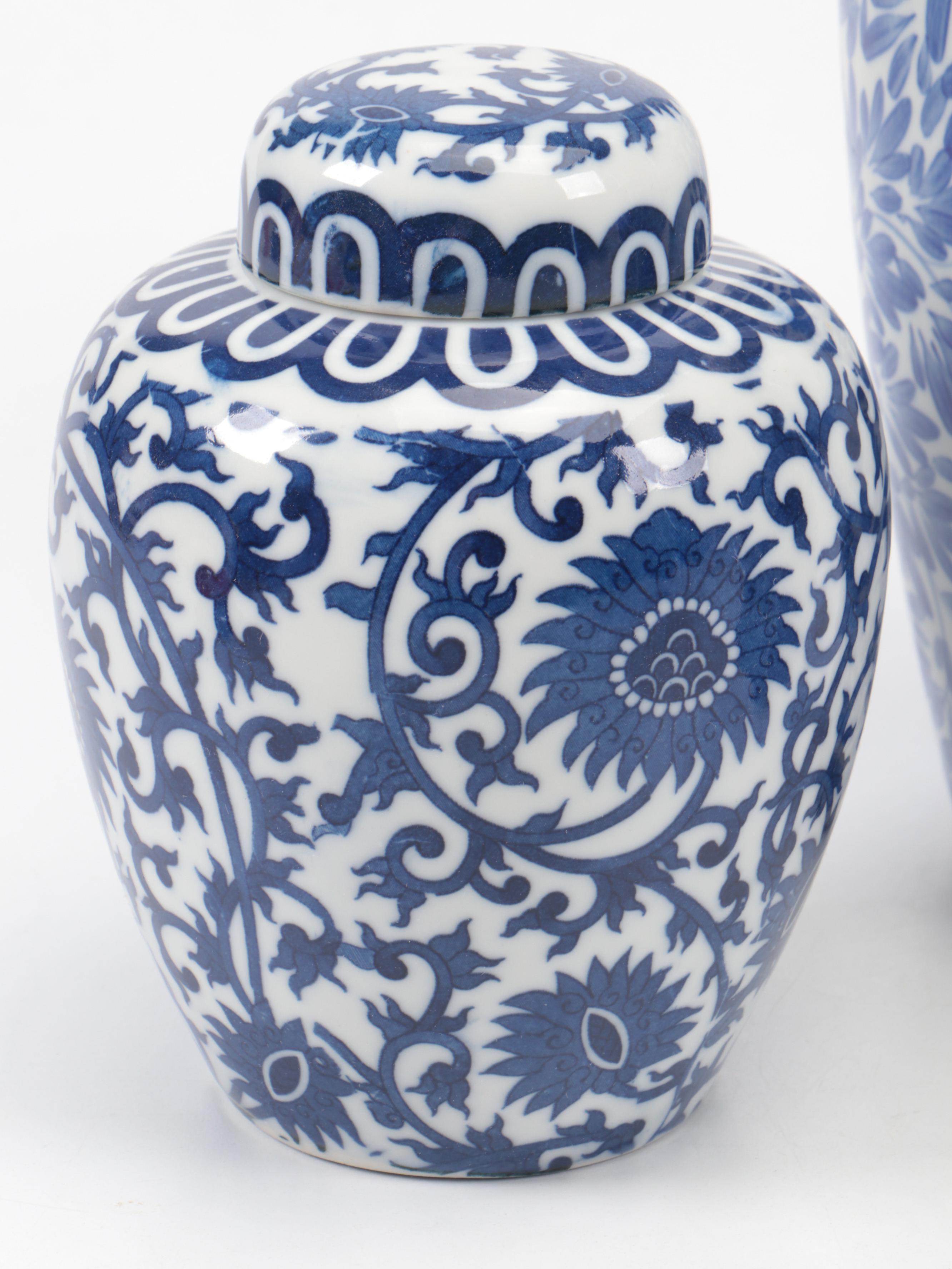 Japanese Blue and White Porcelain Ginger Jars and Vases, Late 20th/Early 21st C.