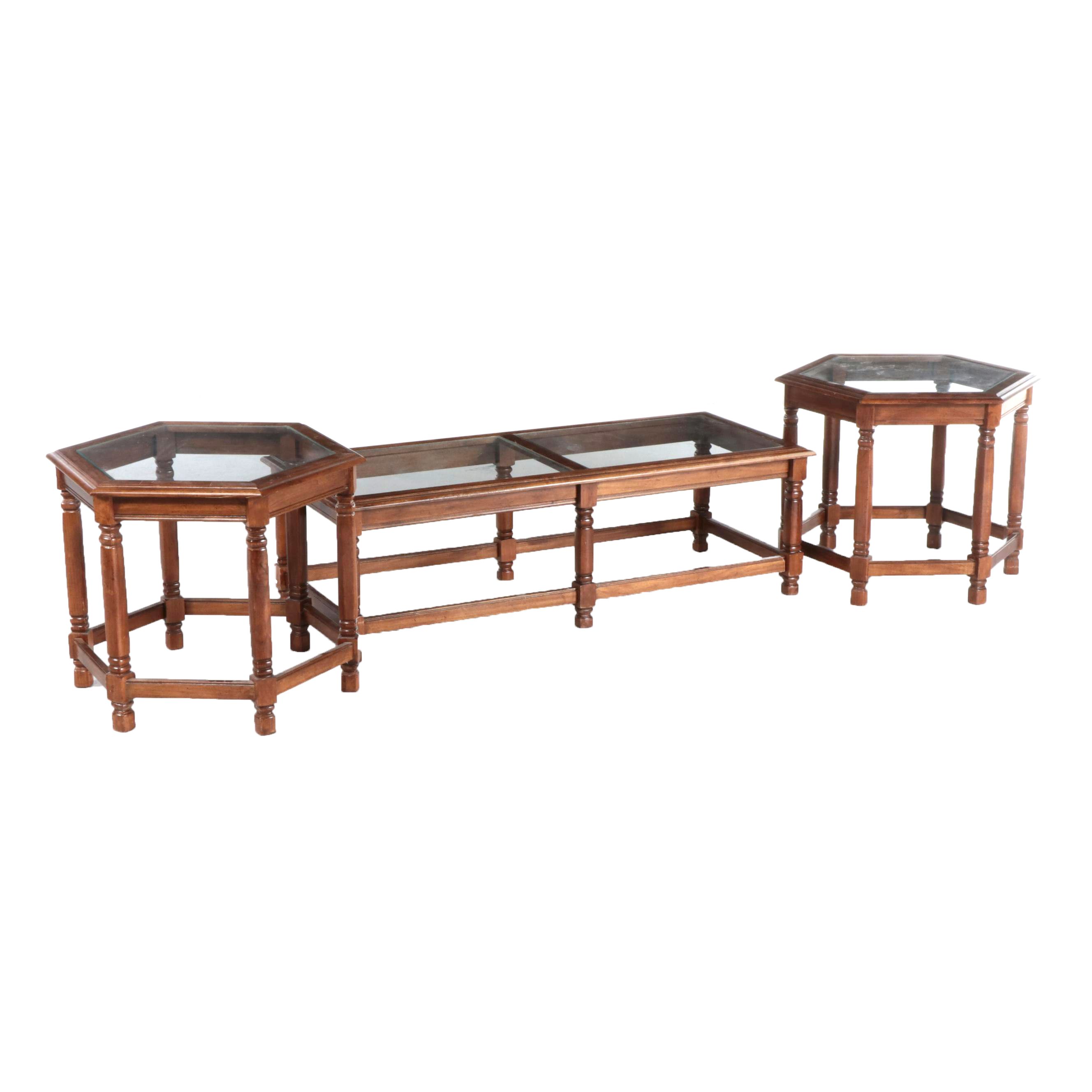 Mid Century Modern Style Wooden Glass Top Coffee and Side Tables