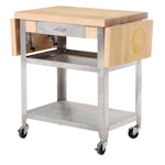 John Boos & Co. Stainless Steel and Maple Butcher Block Drop-Leaf Kitchen Cart