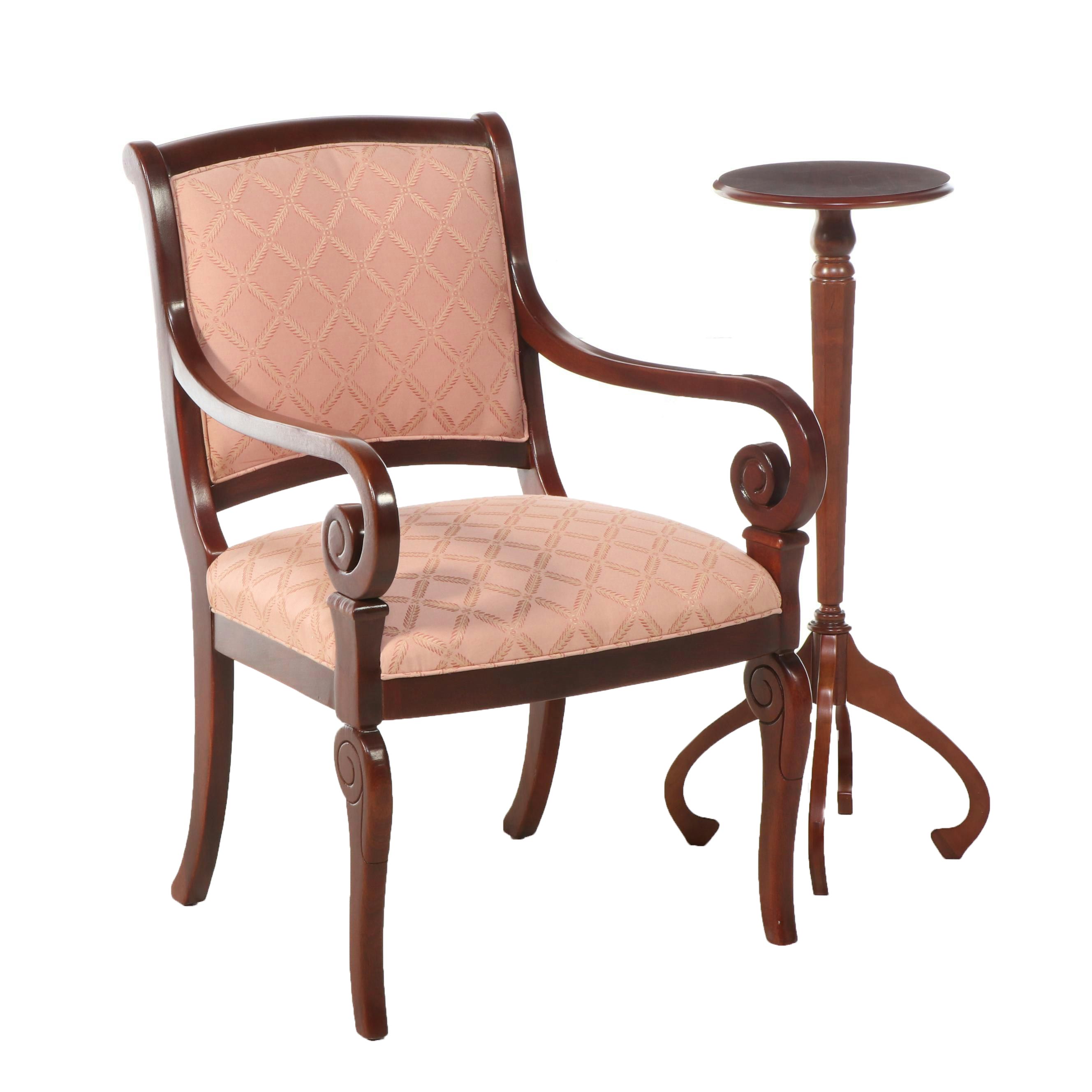 Classical Style Mahogany Armchair Plus Bombay Company Pedestal