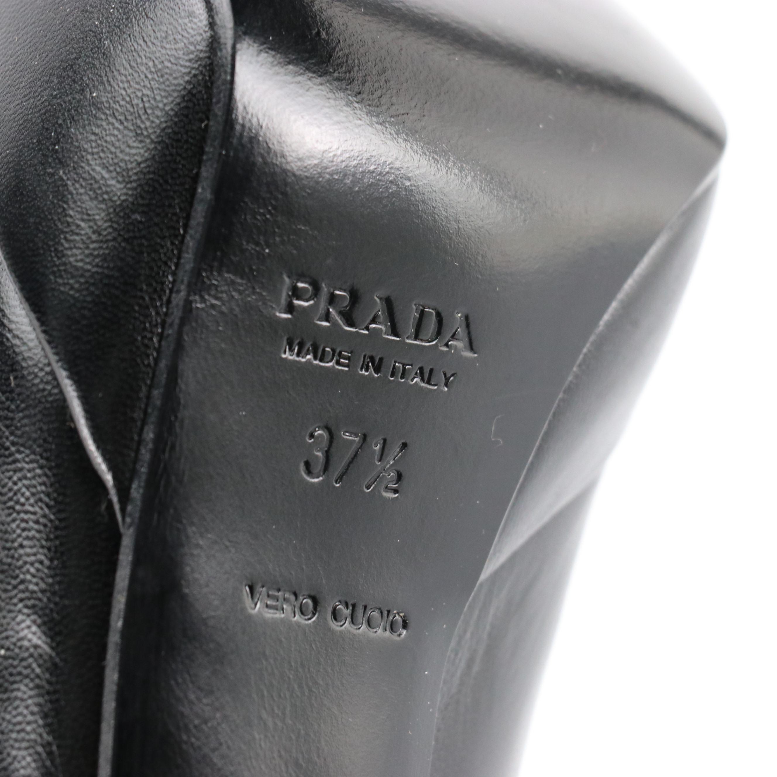 Prada Black Leather Square-Toe Block Heel Pumps, 1990s