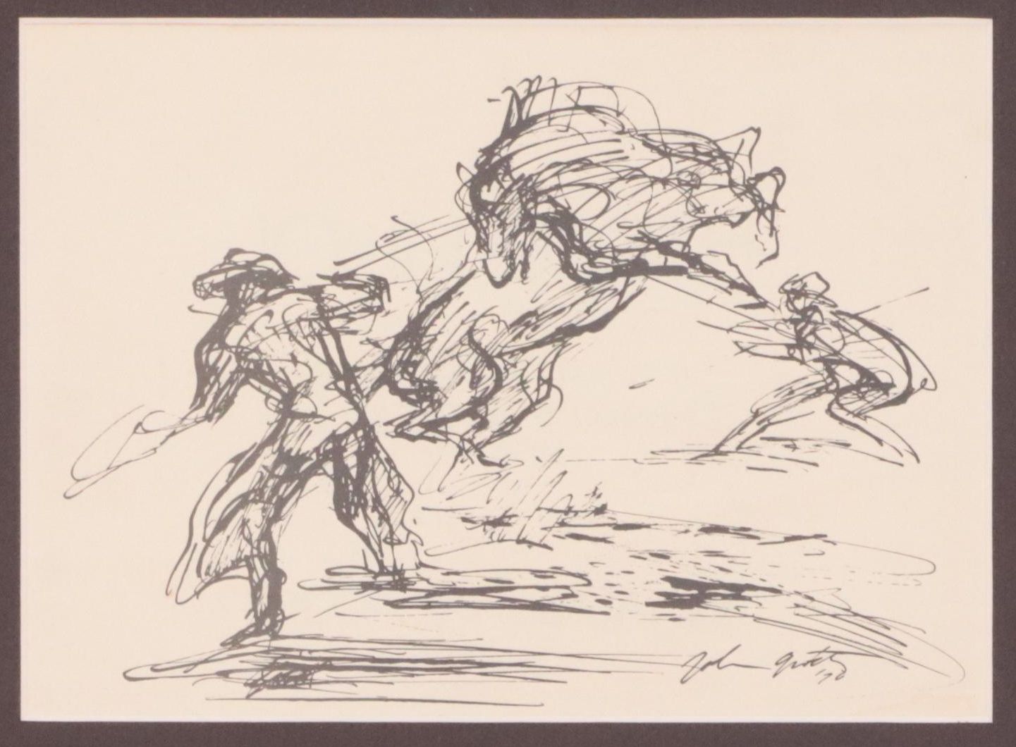 John Grath Lithograph of Cowboy Genre Scene, Circa 1970