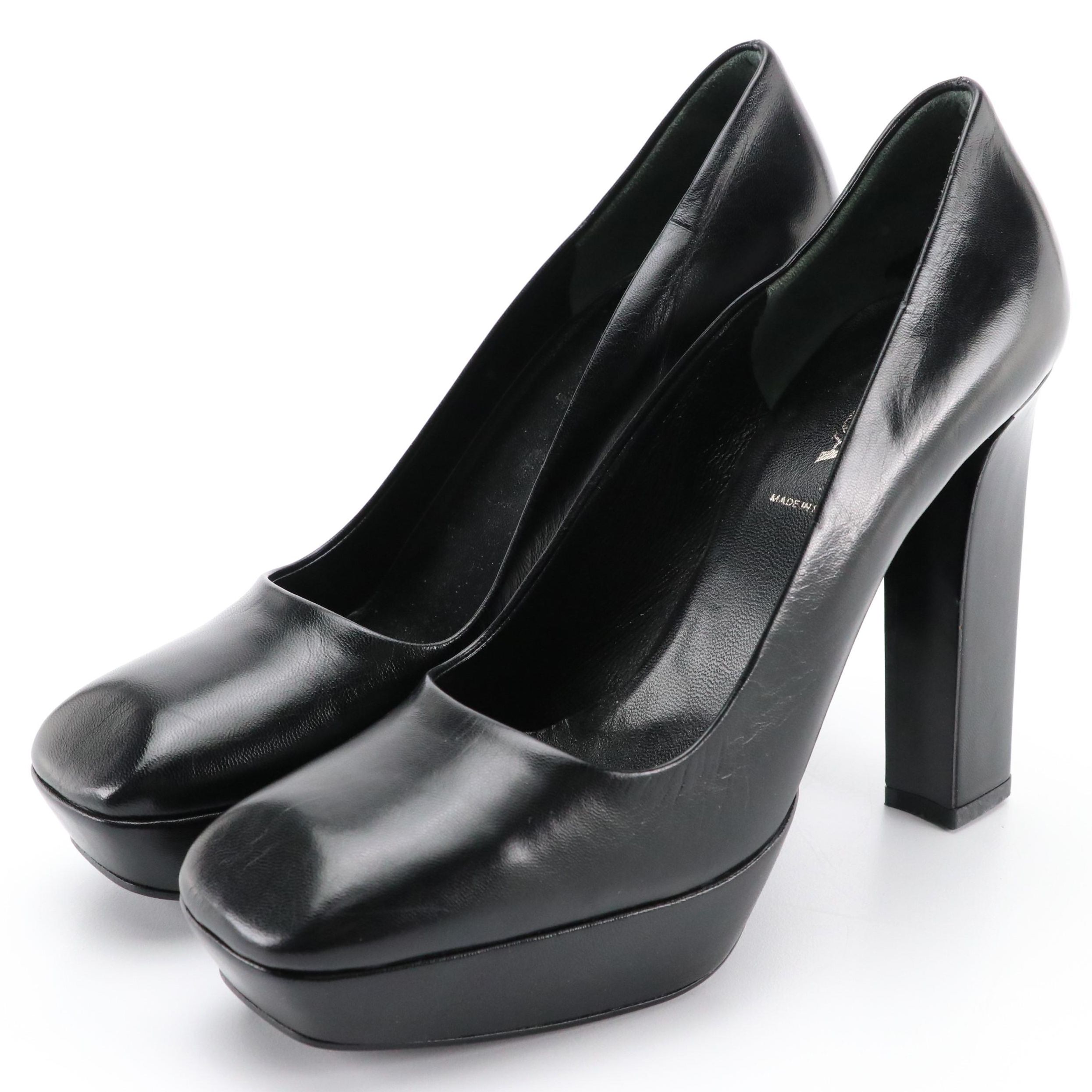 Prada Black Leather Square-Toe Block Heel Pumps, 1990s