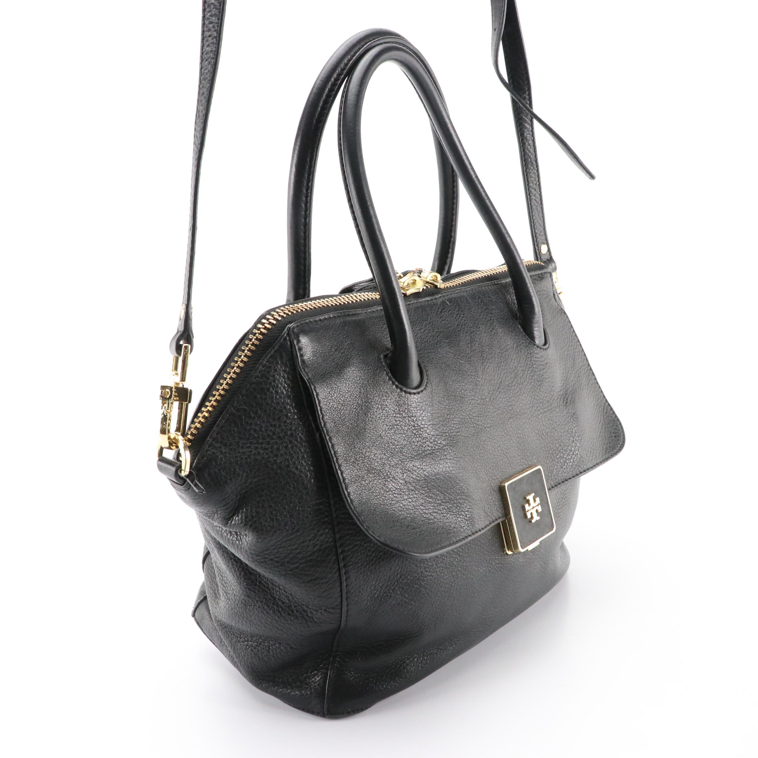 Tory Burch Two-Way Satchel in Pebbled Black Leather