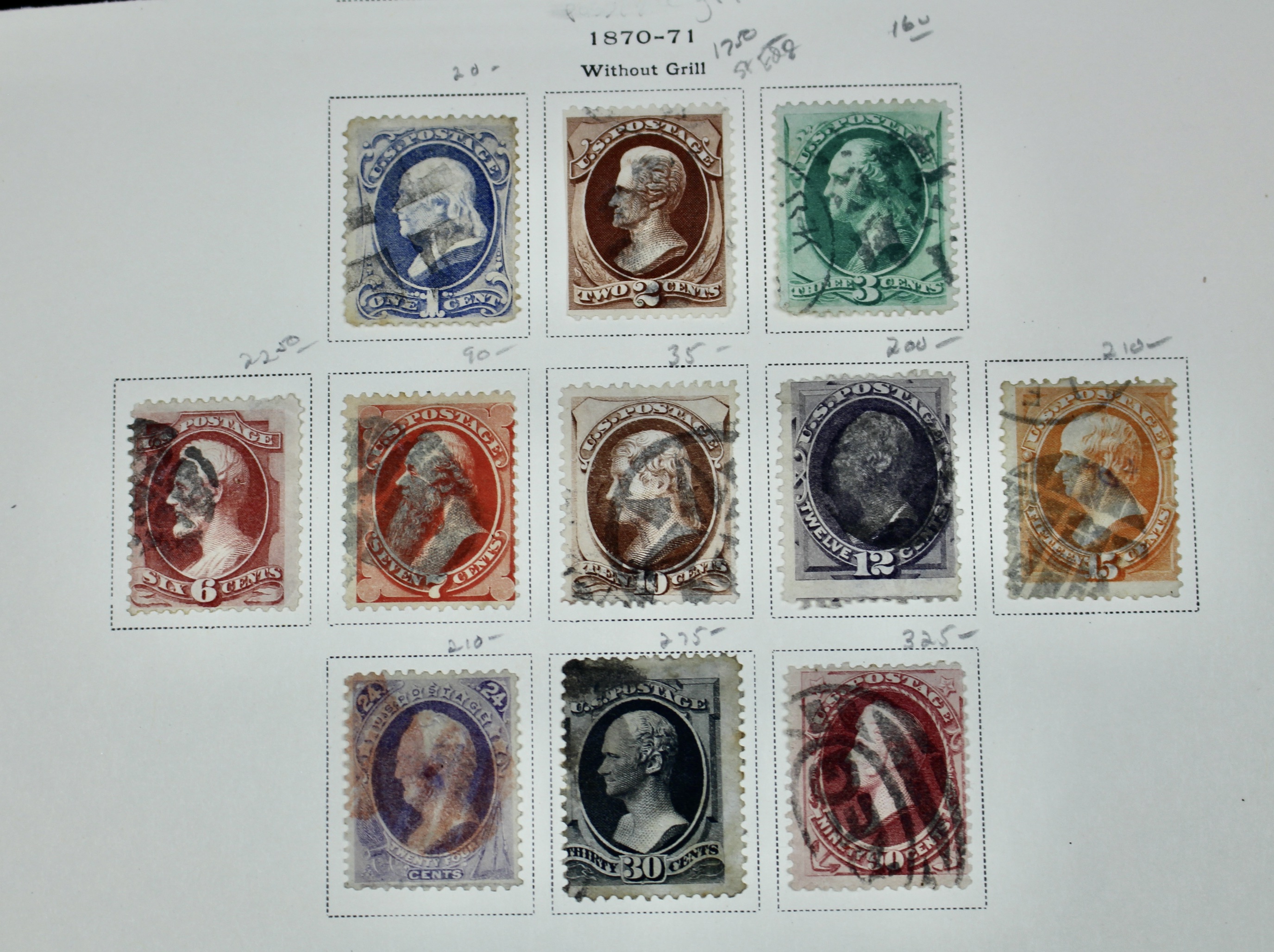 19th Century U.S. Postage Stamp Collection, 1870 to 1871