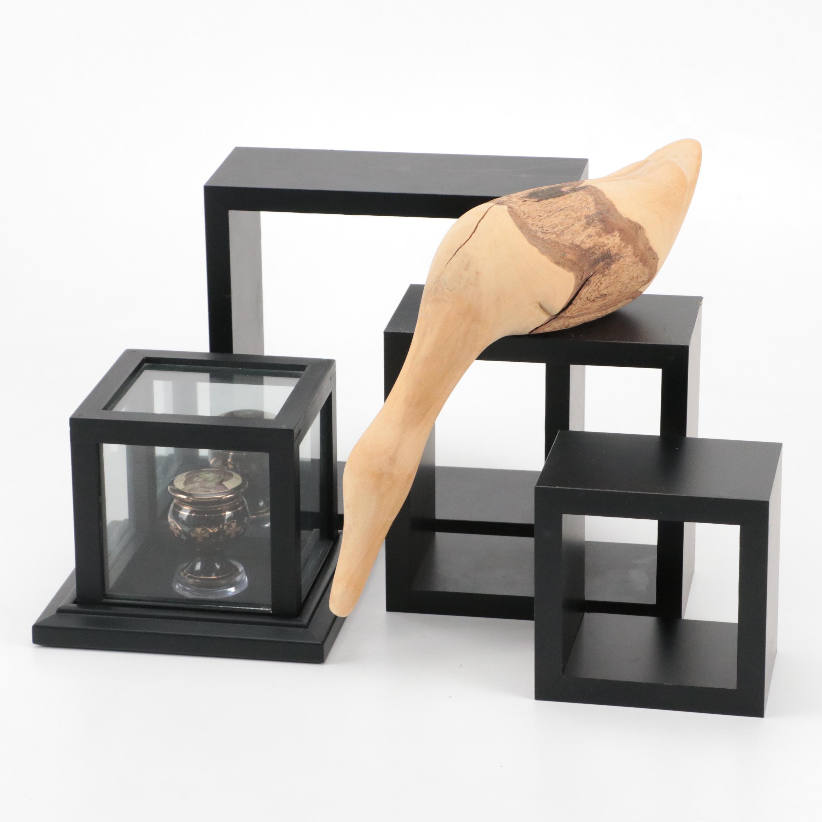 Graduated Floating Wall Cube Shelving with Other Decor Items