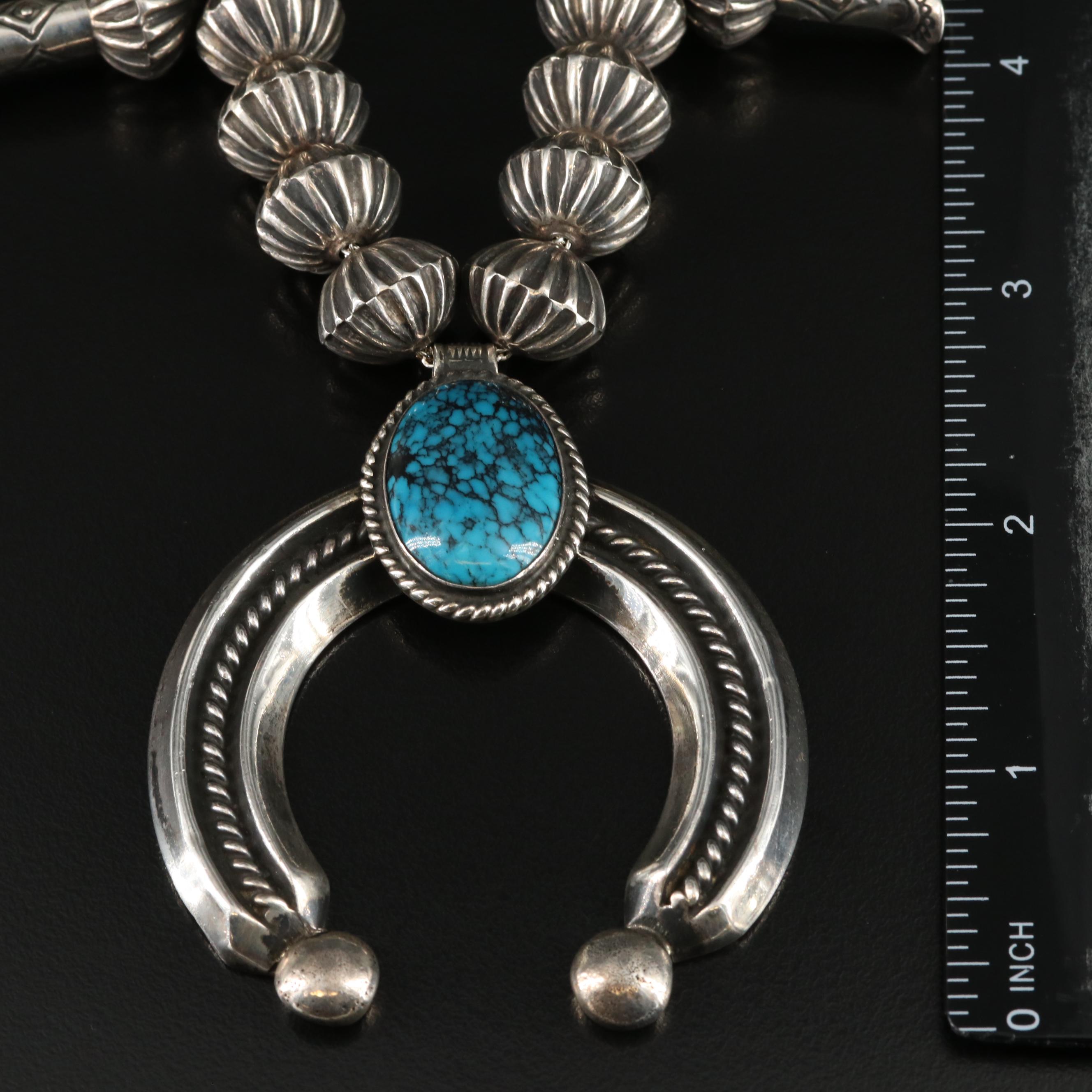 Eugene Hale Navajo Diné Sterling Turquoise Squash Blossom Necklace