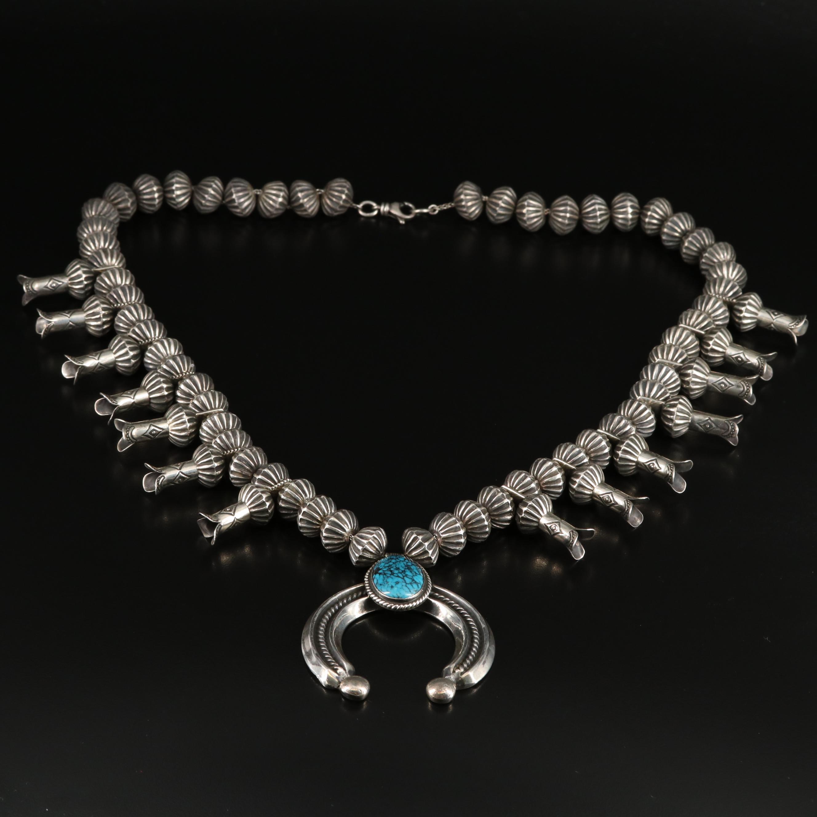Eugene Hale Navajo Diné Sterling Turquoise Squash Blossom Necklace