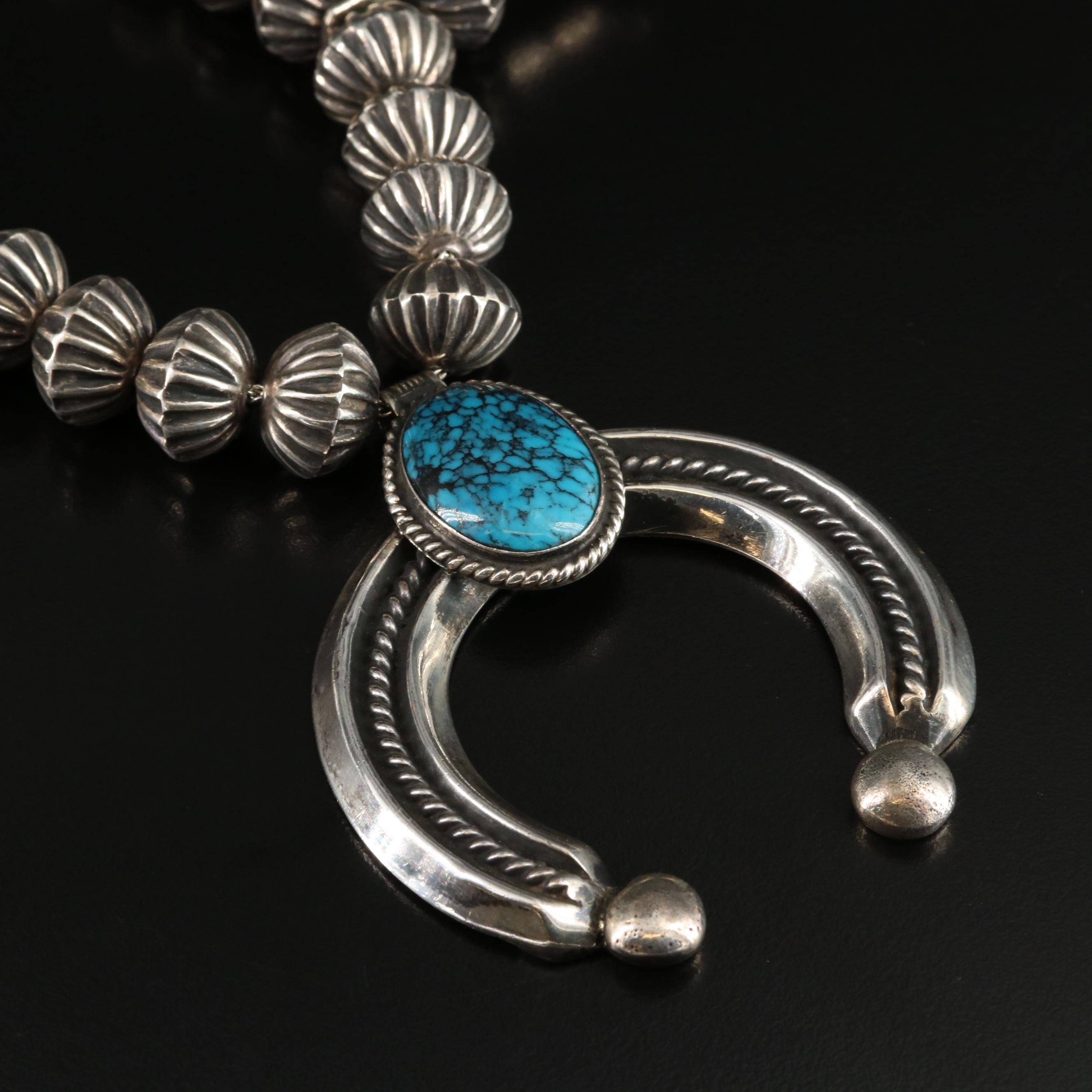 Eugene Hale Navajo Diné Sterling Turquoise Squash Blossom Necklace