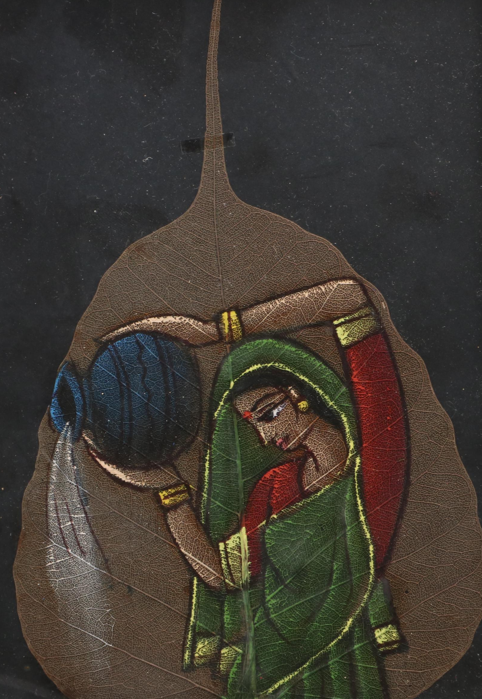 Southeast Asian Style Lacquerware Tray with Indian Folk Art Puppets and Decor