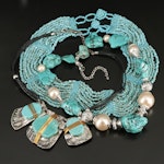 Magnesite, Glass and Faux Pearl Necklaces