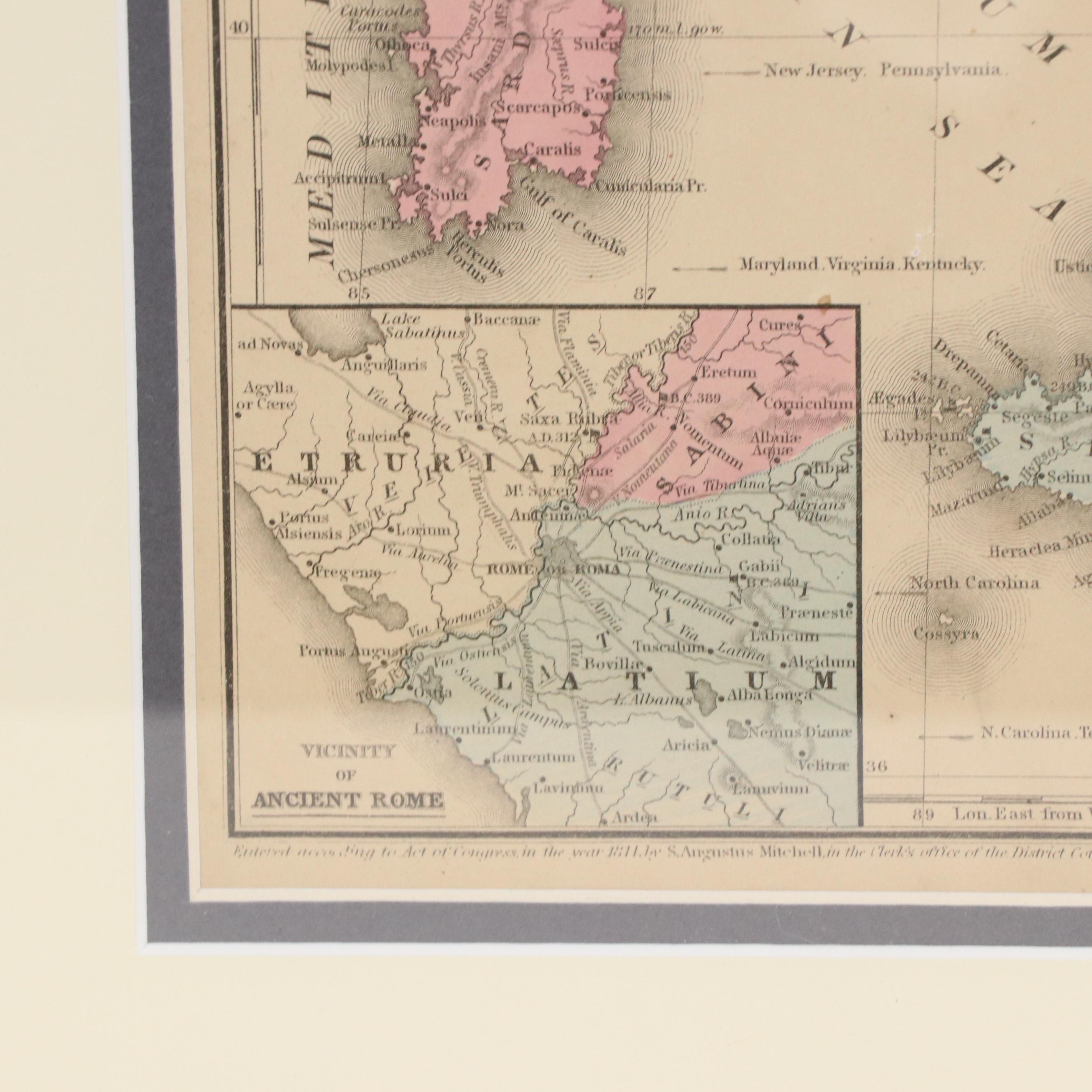 Mitchell's Ancient Geography Hand-Colored Engraved Map of Ancient Italy, 1844