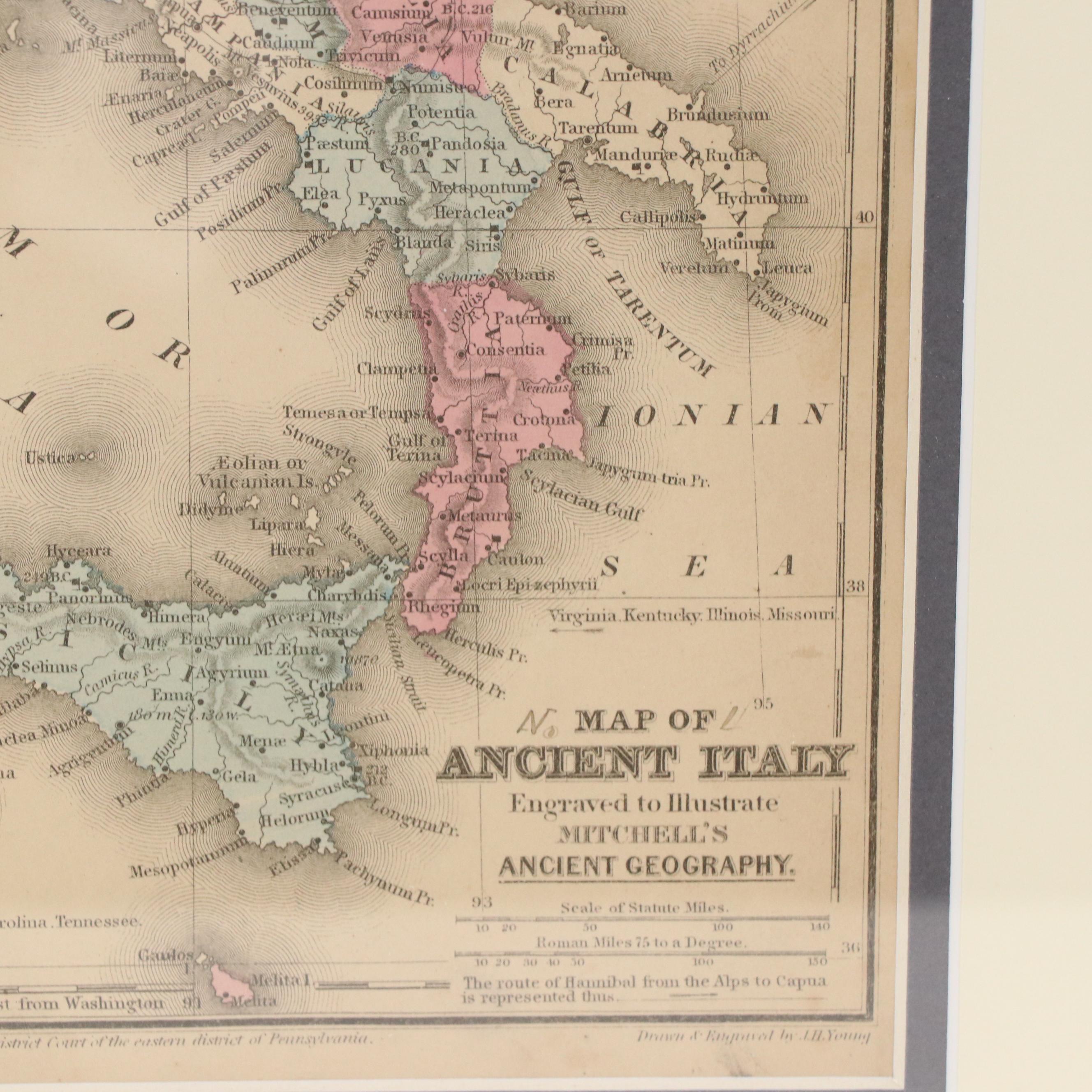 Mitchell's Ancient Geography Hand-Colored Engraved Map of Ancient Italy, 1844