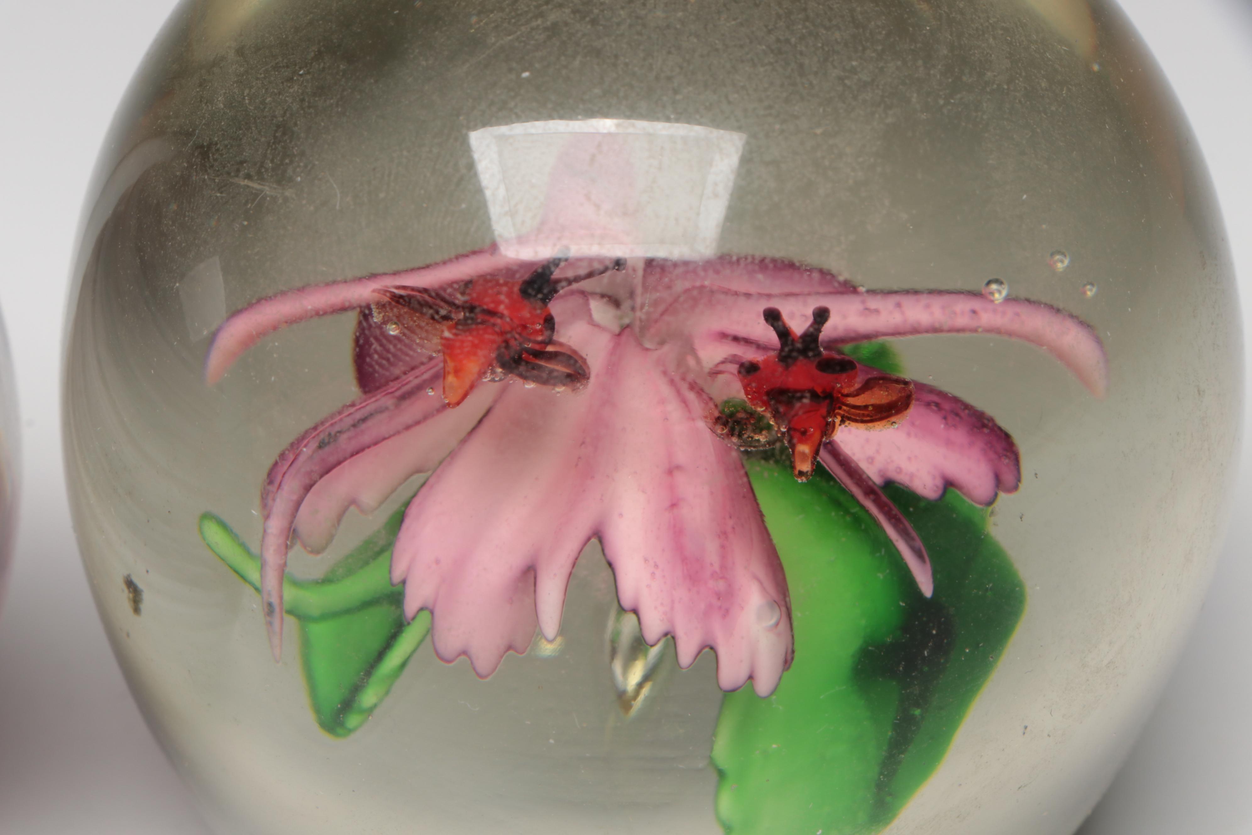 Handmade Art Glass Paperweights Including Floral, Controlled Bubble, and More