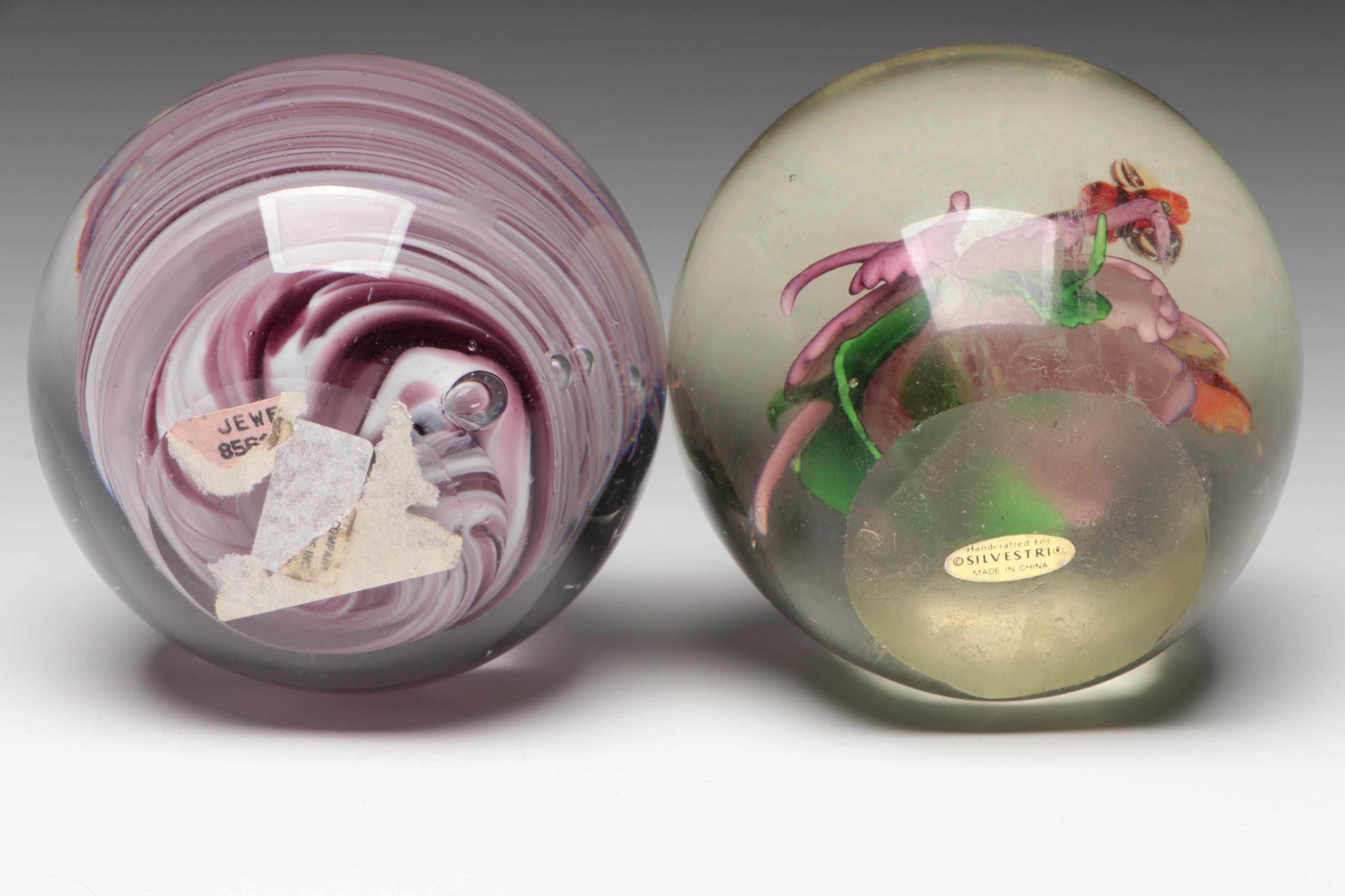 Handmade Art Glass Paperweights Including Floral, Controlled Bubble, and More
