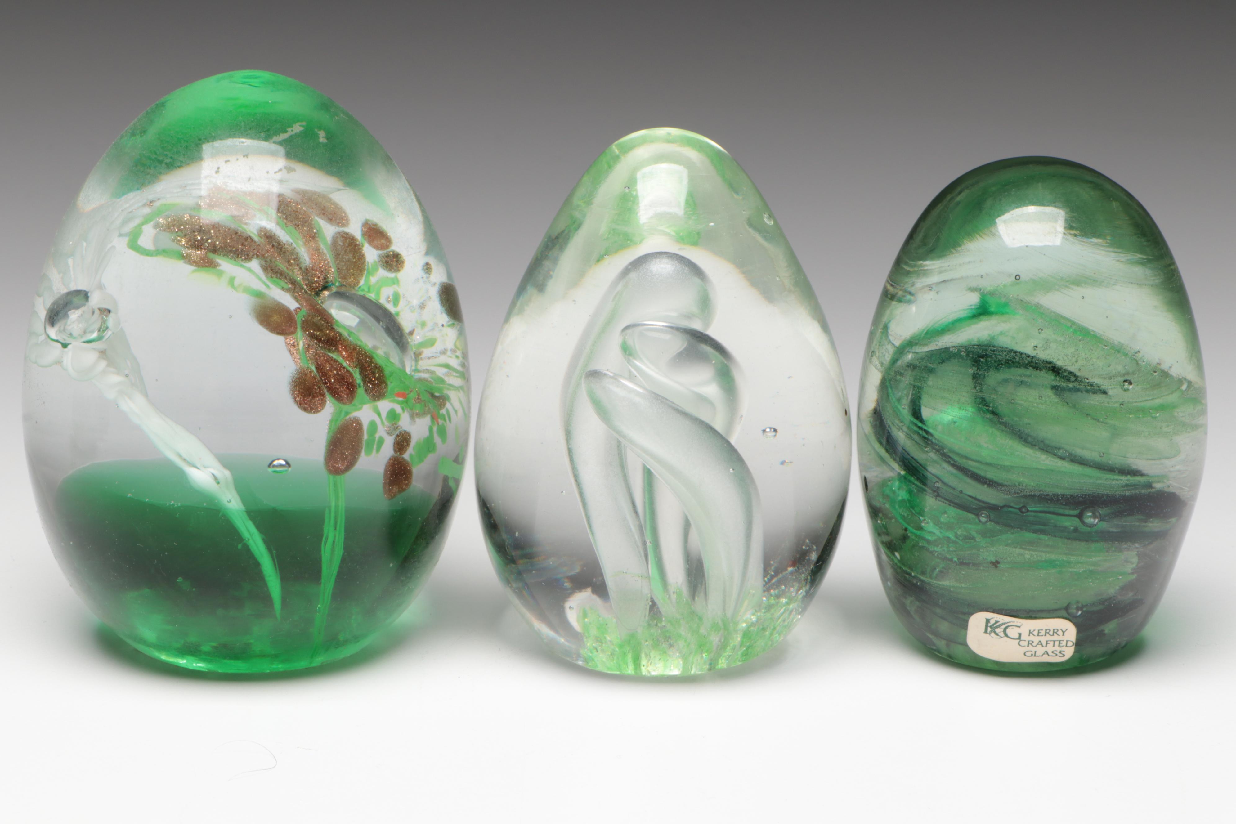 Handmade Art Glass Paperweights Including Floral, Controlled Bubble, and More