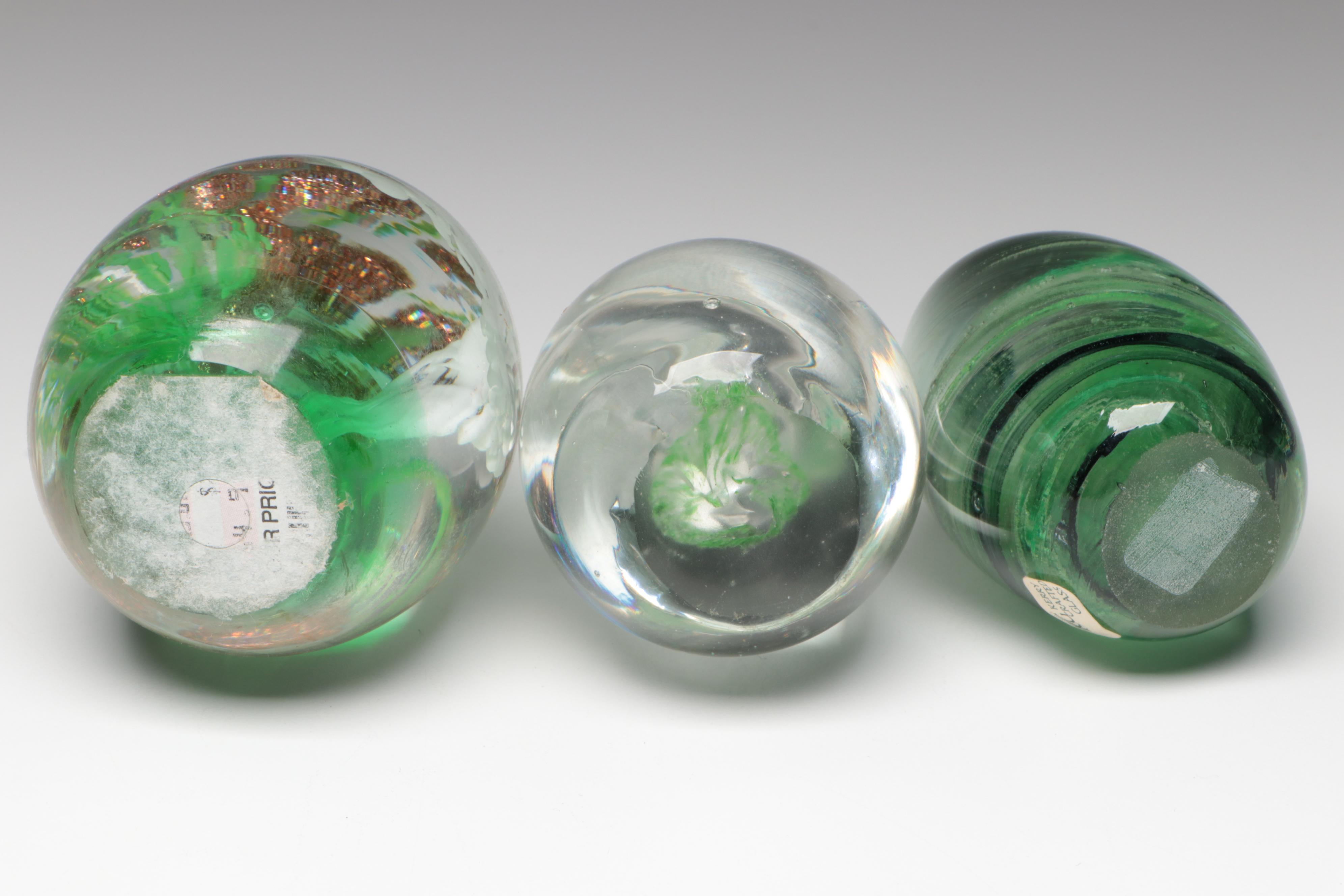 Handmade Art Glass Paperweights Including Floral, Controlled Bubble, and More