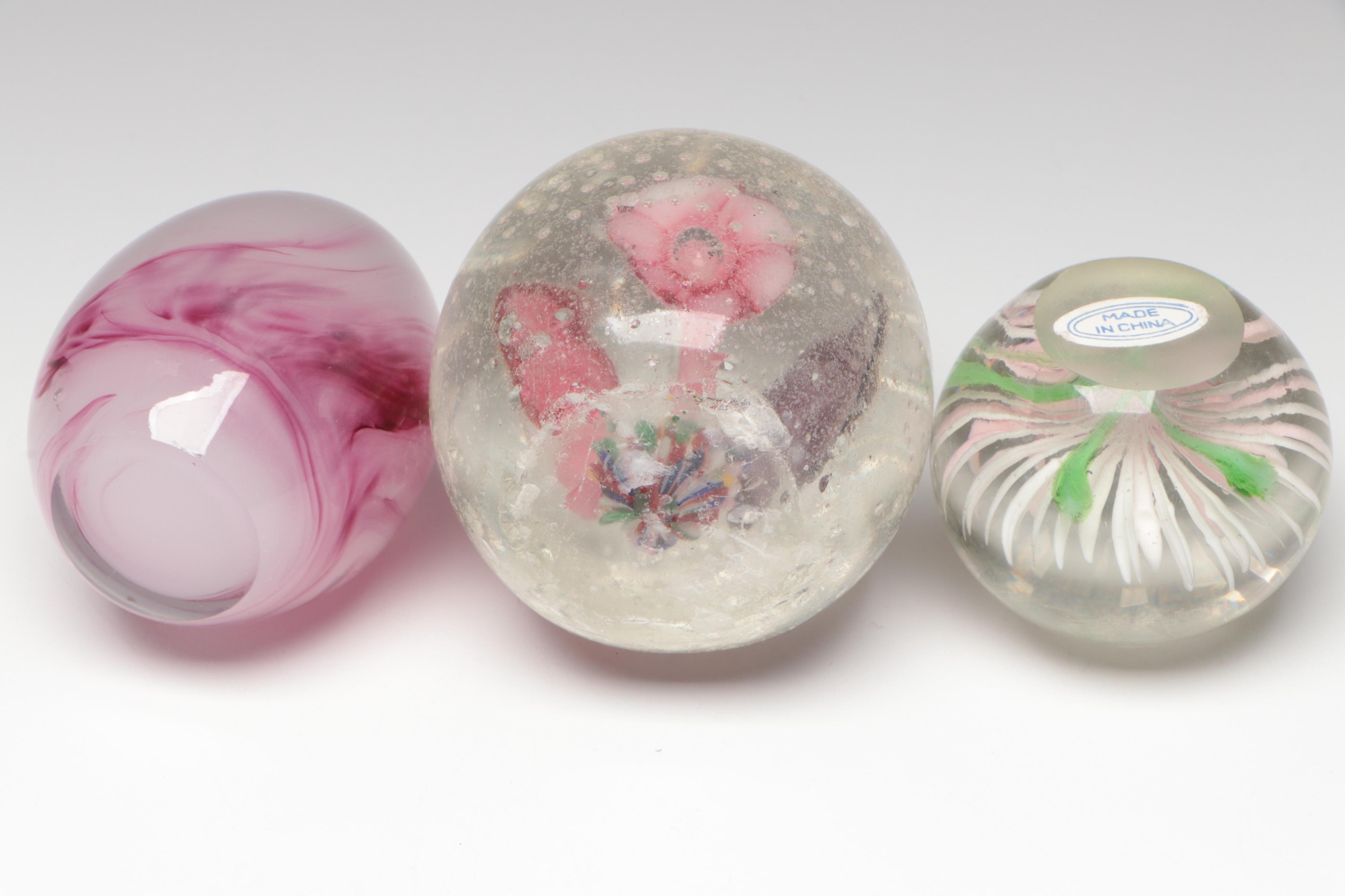 Handmade Art Glass Paperweights Including Floral, Controlled Bubble, and More