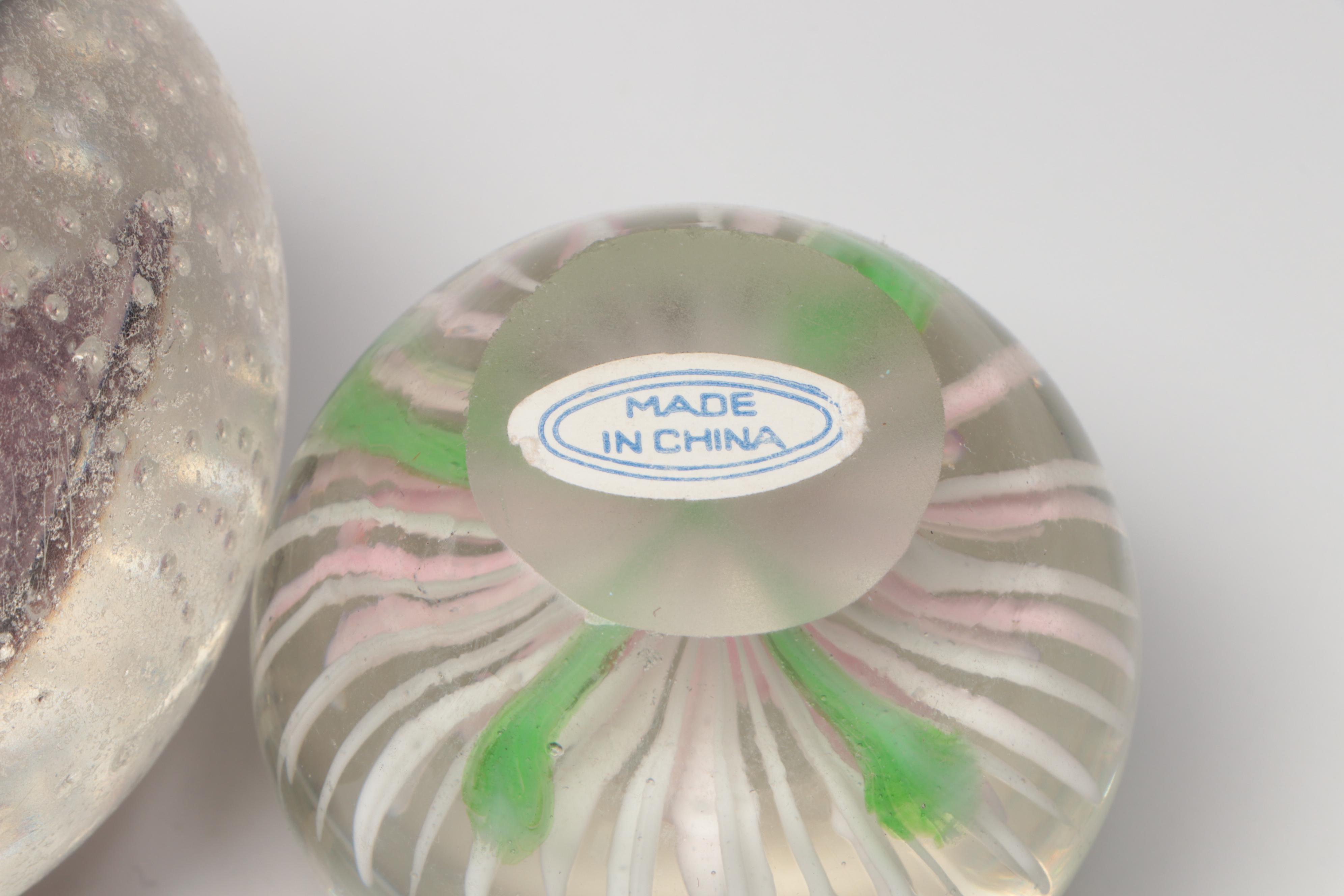 Handmade Art Glass Paperweights Including Floral, Controlled Bubble, and More
