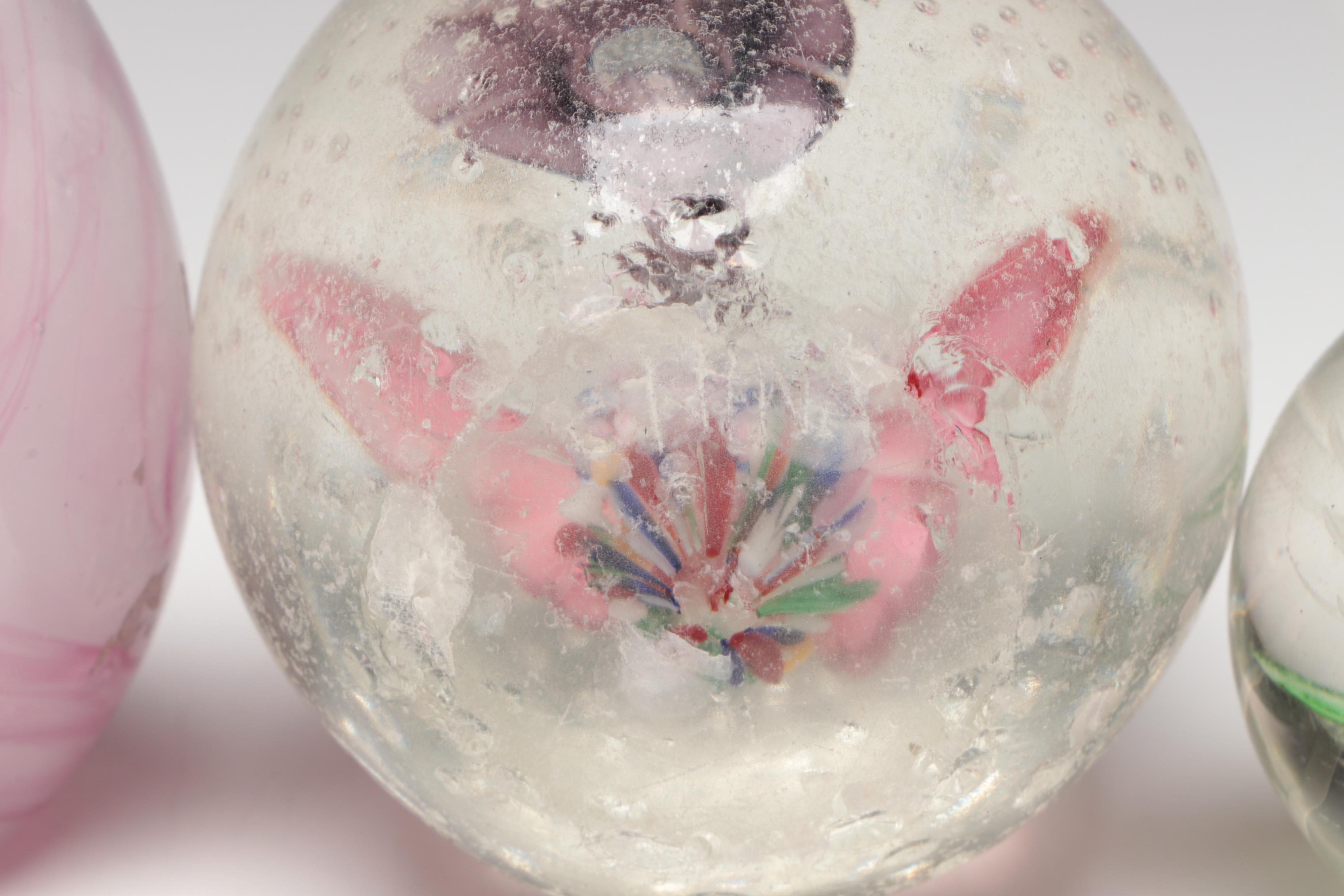 Handmade Art Glass Paperweights Including Floral, Controlled Bubble, and More