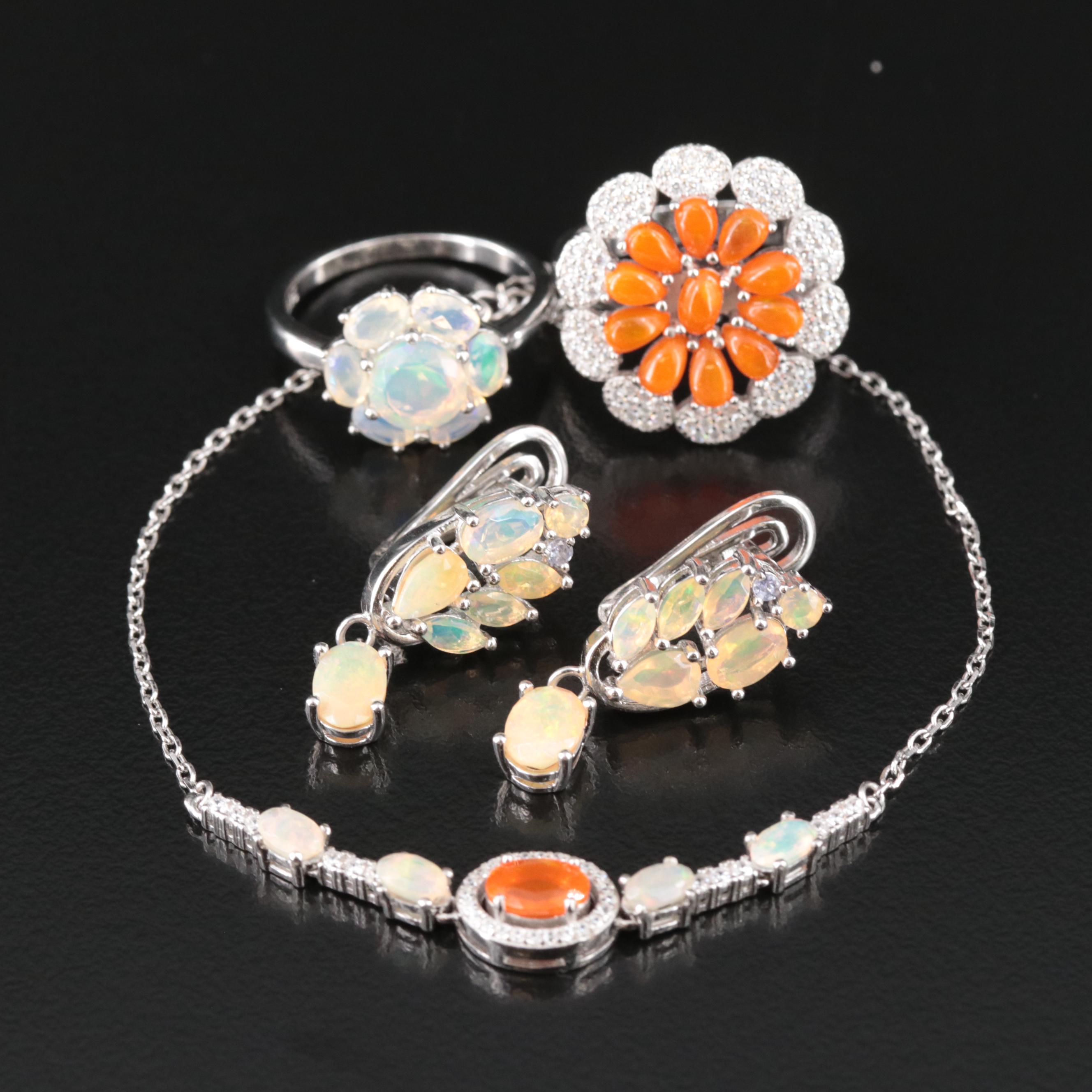 Sterling Opal, CZ and Fire Opal Jewelry Assortment