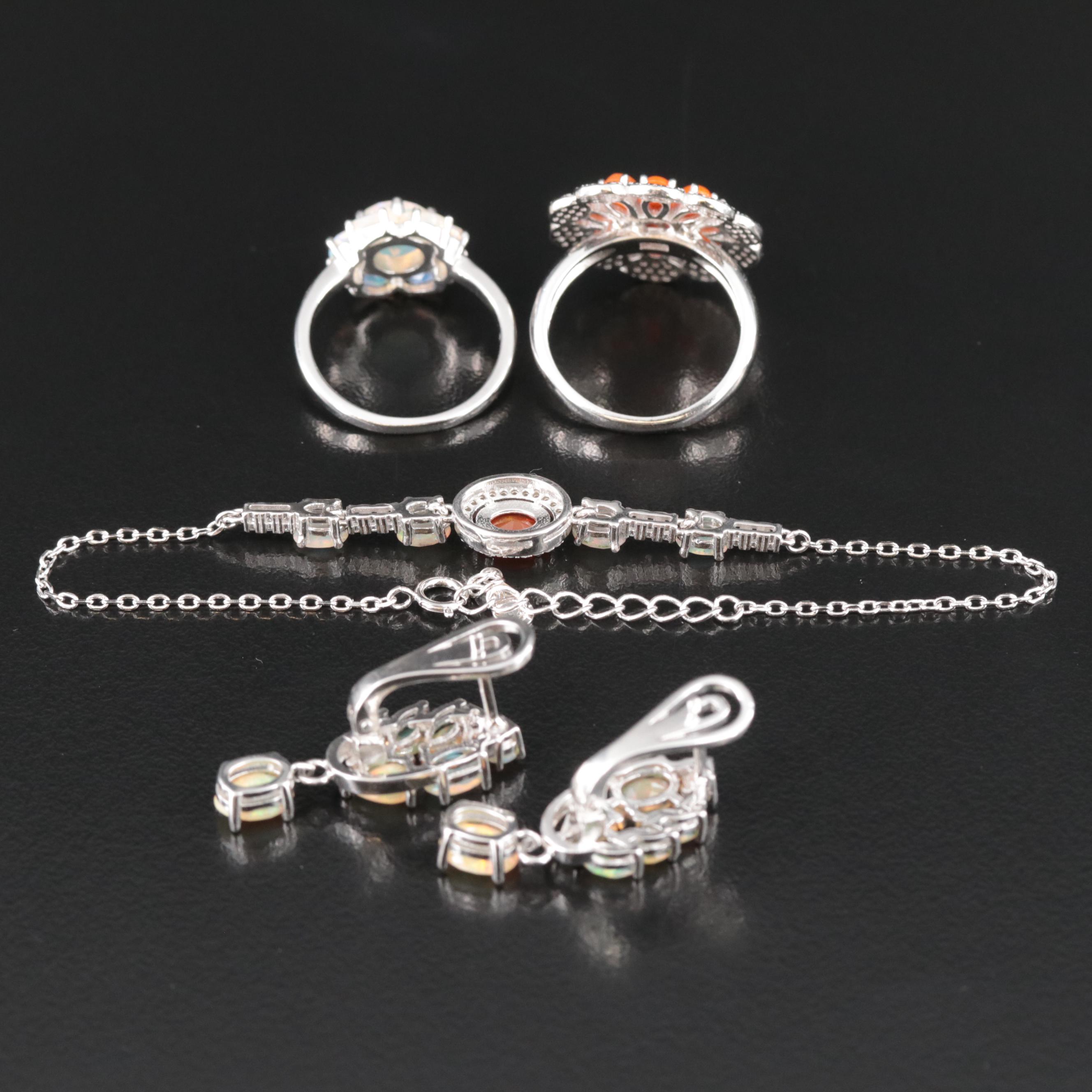 Sterling Opal, CZ and Fire Opal Jewelry Assortment