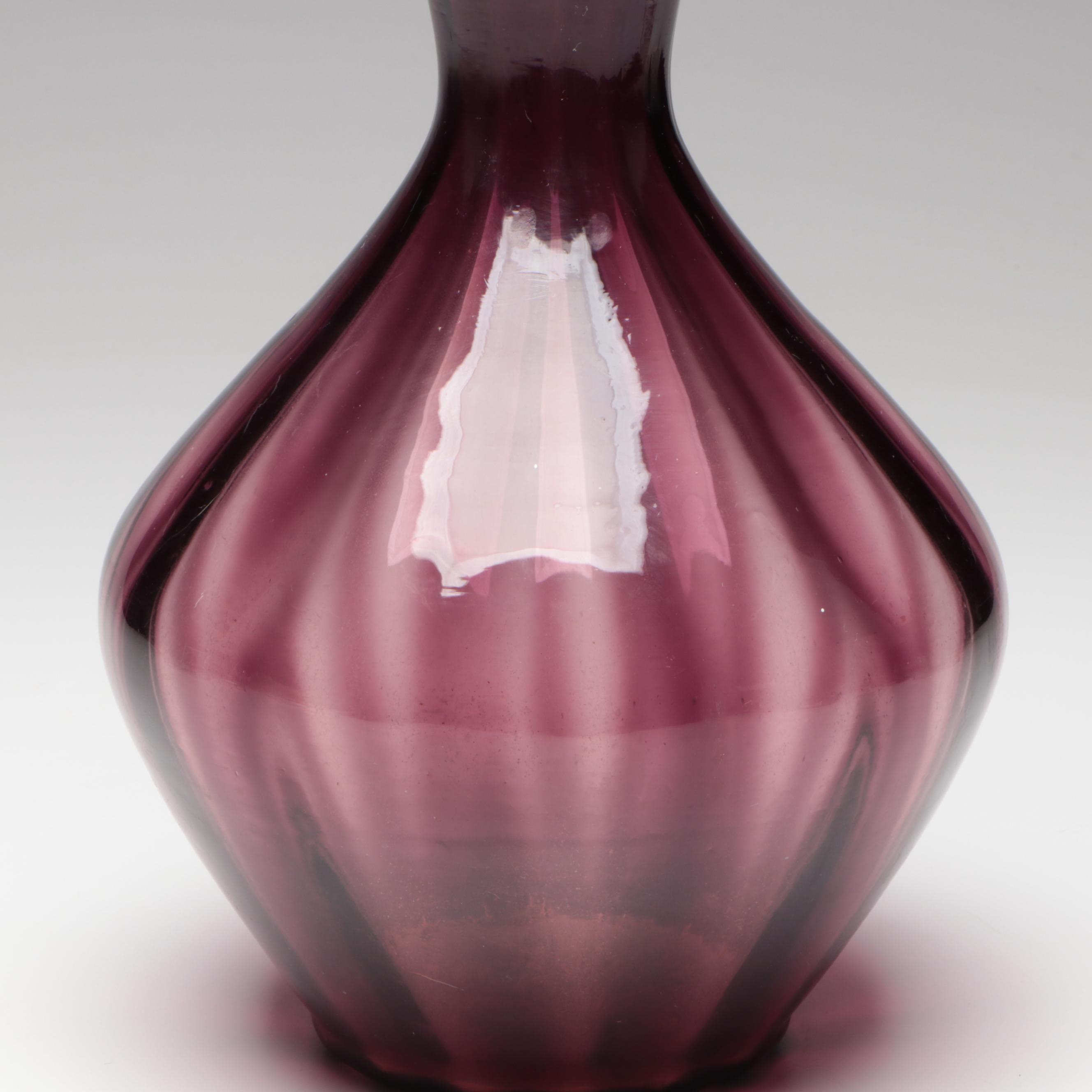 Italian Handmade Optic Amethyst Art Glass Vase, Mid to Late 20th Century