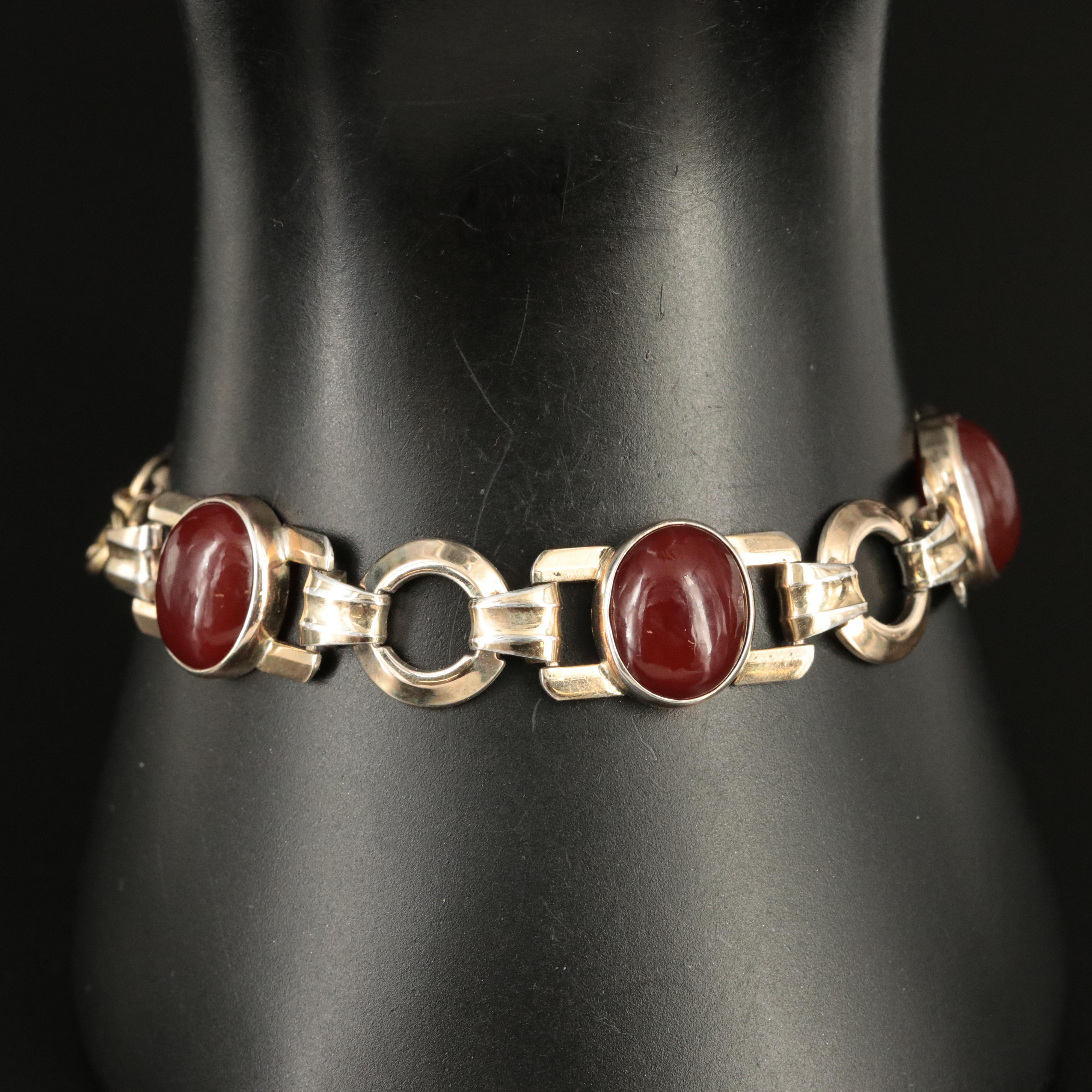 1930s Deco Walter Lampl Sterling Sard Bracelet